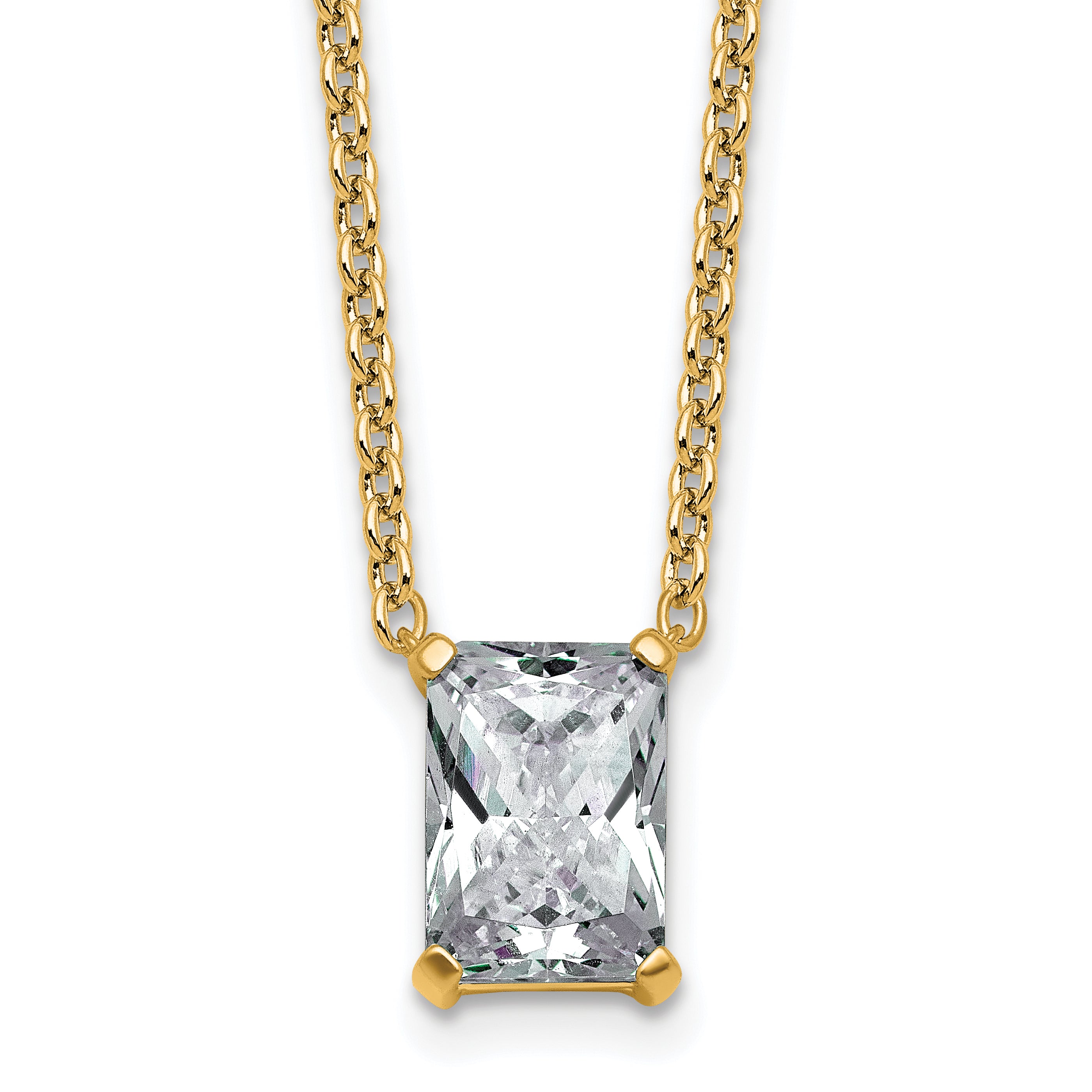 14k 2 1/2 carat Lab Grown Diamond VS+ F+ Radiant Complete 18 inch Four Prong Pendant Necklace