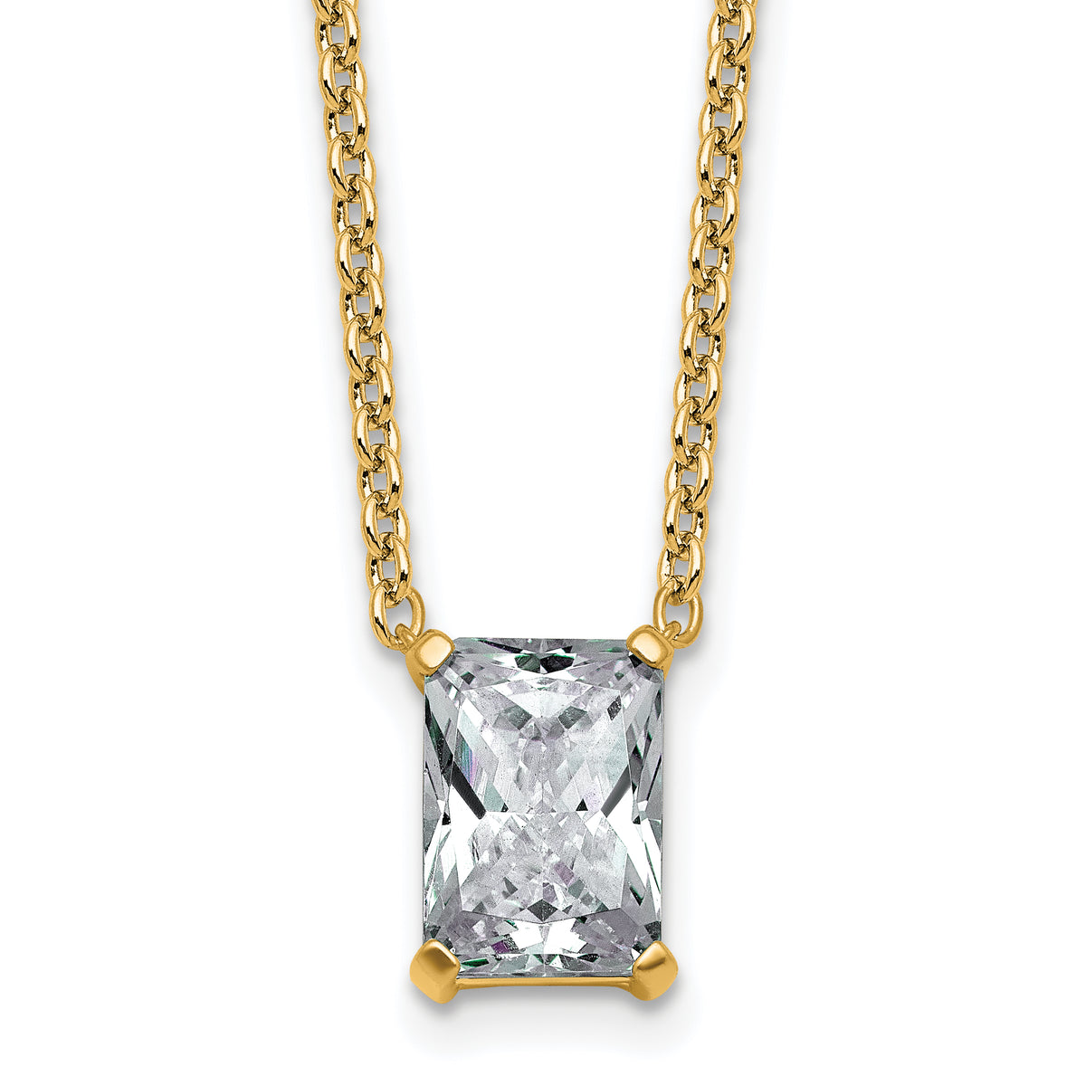 14k 2 1/2 carat Lab Grown Diamond VS+ F+ Radiant Complete 18 inch Four Prong Pendant Necklace