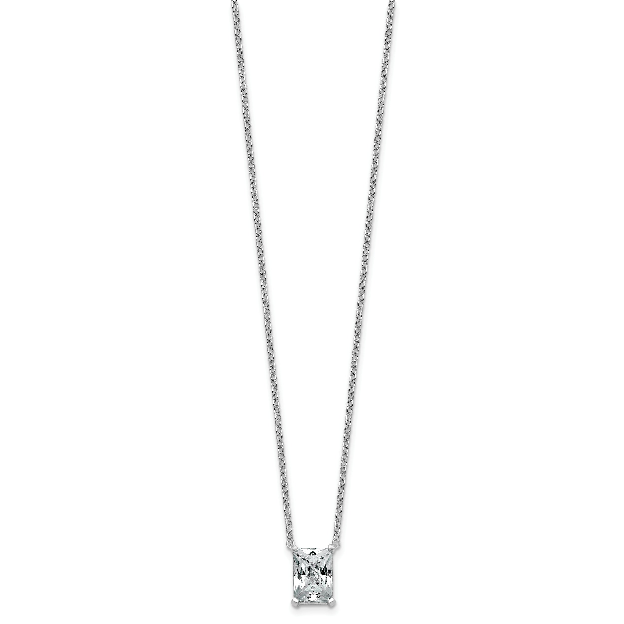 14k White Gold 3 carat Certified Lab Grown Diamond VS+ F+ Radiant Complete 18 inch Four Prong Pendant Necklace