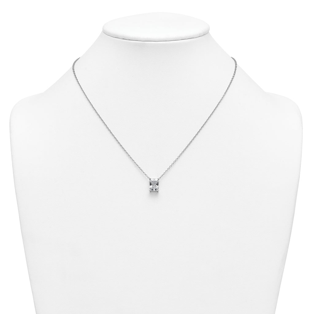 14k White Gold 3 carat Lab Grown Diamond VS+ F+ Radiant Complete 18 inch Four Prong Pendant Necklace