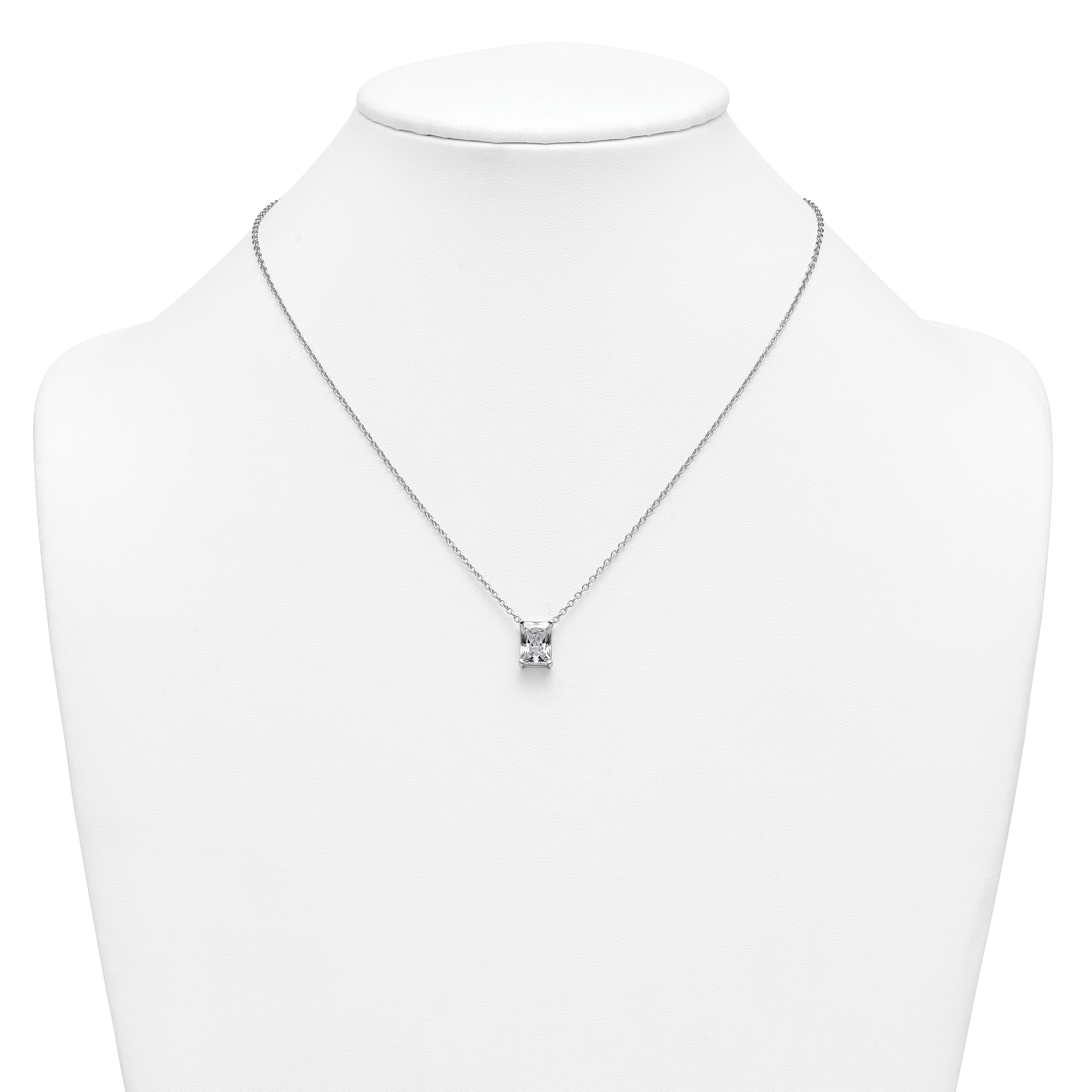 14k White Gold 3 carat Certified Lab Grown Diamond VS+ F+ Radiant Complete 18 inch Four Prong Pendant Necklace