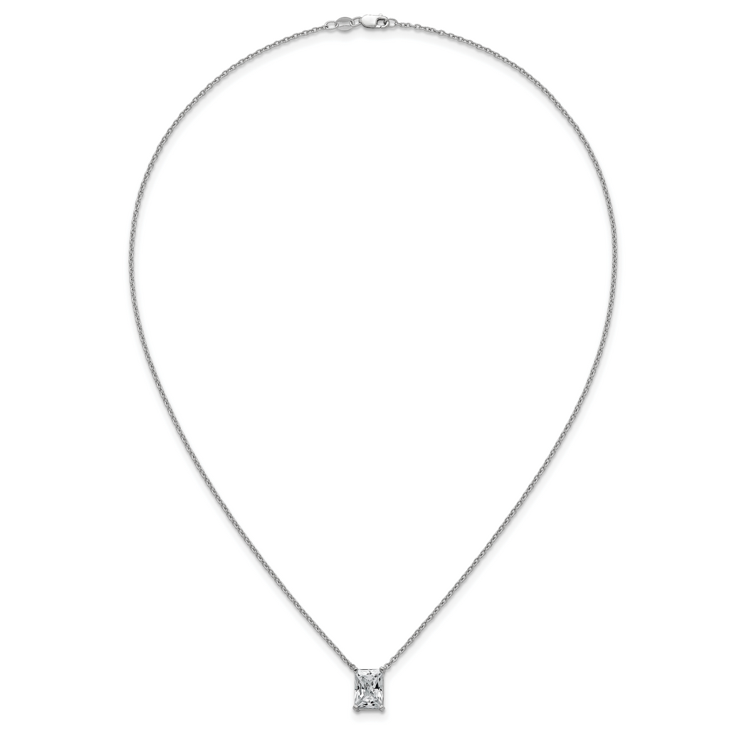14k White Gold 3 carat Certified Lab Grown Diamond VS+ F+ Radiant Complete 18 inch Four Prong Pendant Necklace