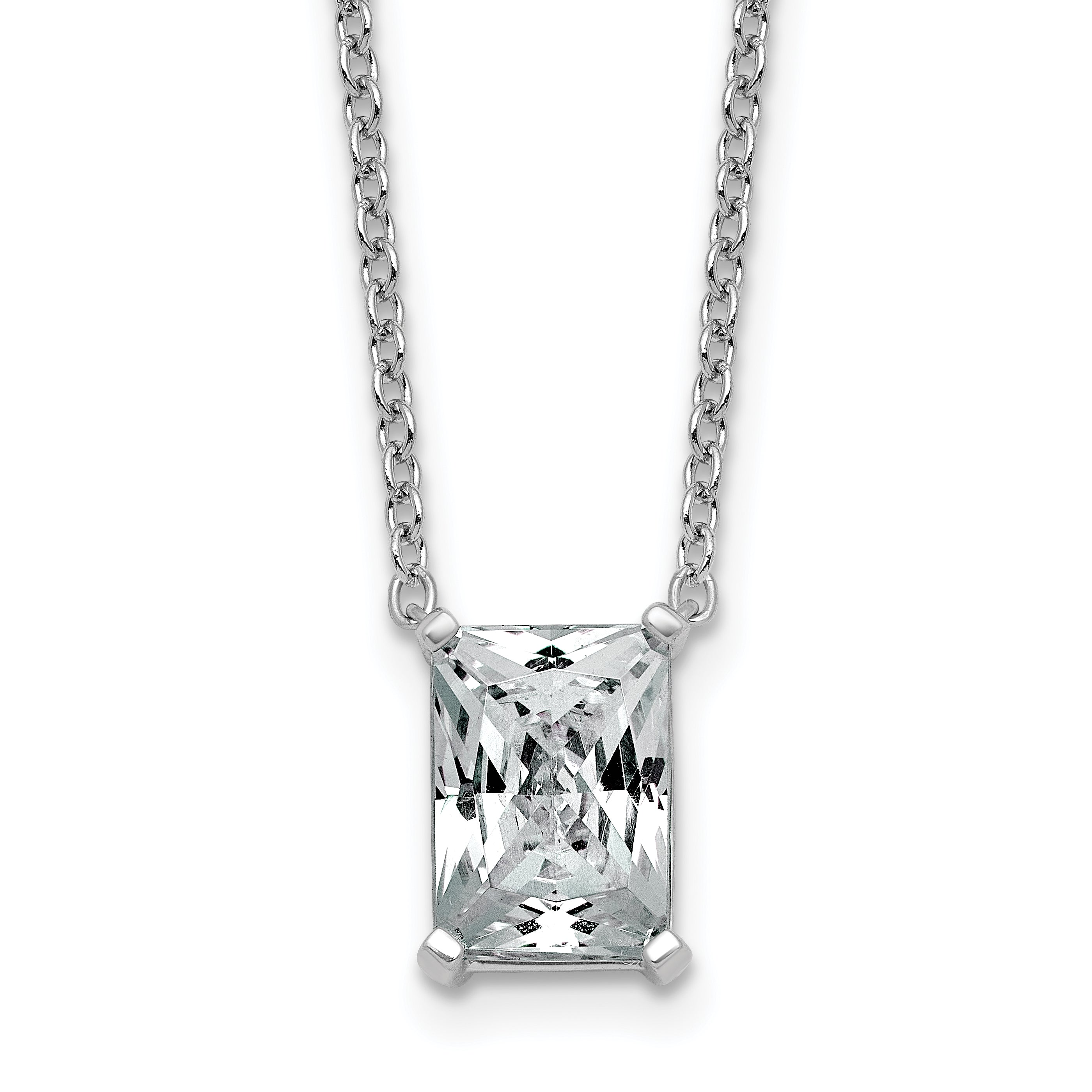 14k White Gold 3 carat Certified Lab Grown Diamond VS+ F+ Radiant Complete 18 inch Four Prong Pendant Necklace