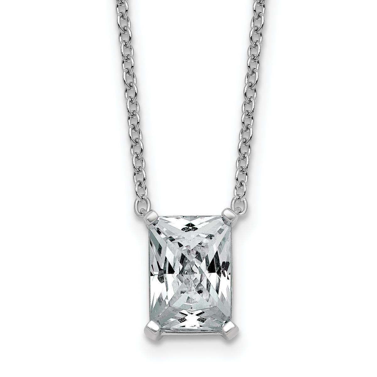 14k White Gold 3 carat Certified Lab Grown Diamond VS+ F+ Radiant Complete 18 inch Four Prong Pendant Necklace