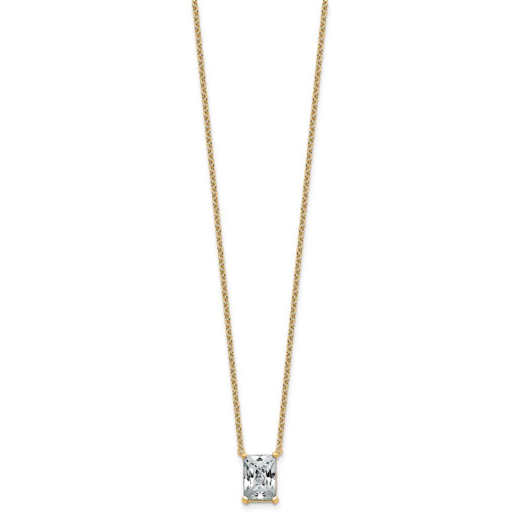 14k 3 carat Lab Grown Diamond VS+ F+ Radiant Complete 18 inch Four Prong Pendant Necklace