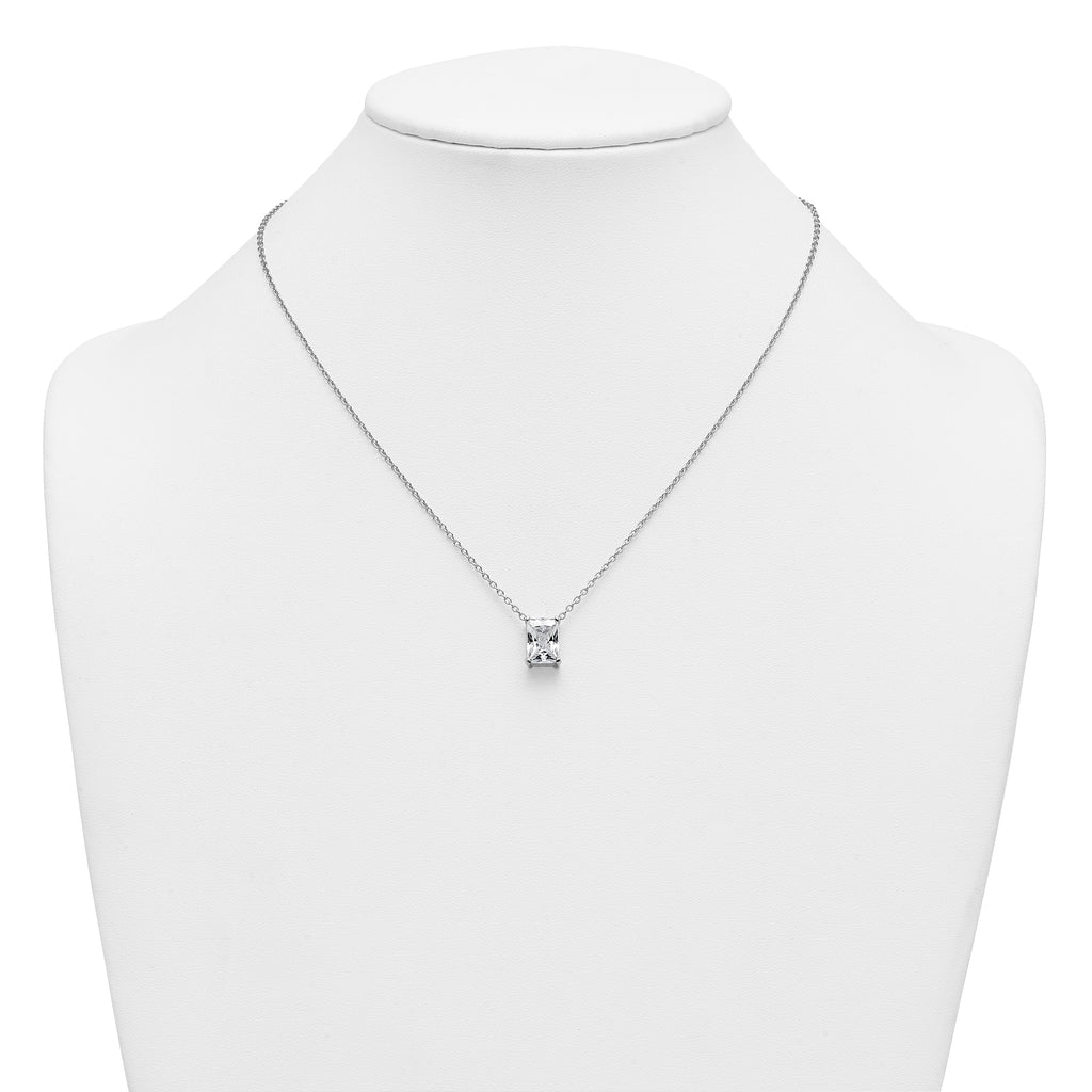 14k White Gold 3 1/2 carat Lab Grown Diamond VS+ F+ Radiant Complete 18 inch Four Prong Pendant Necklace
