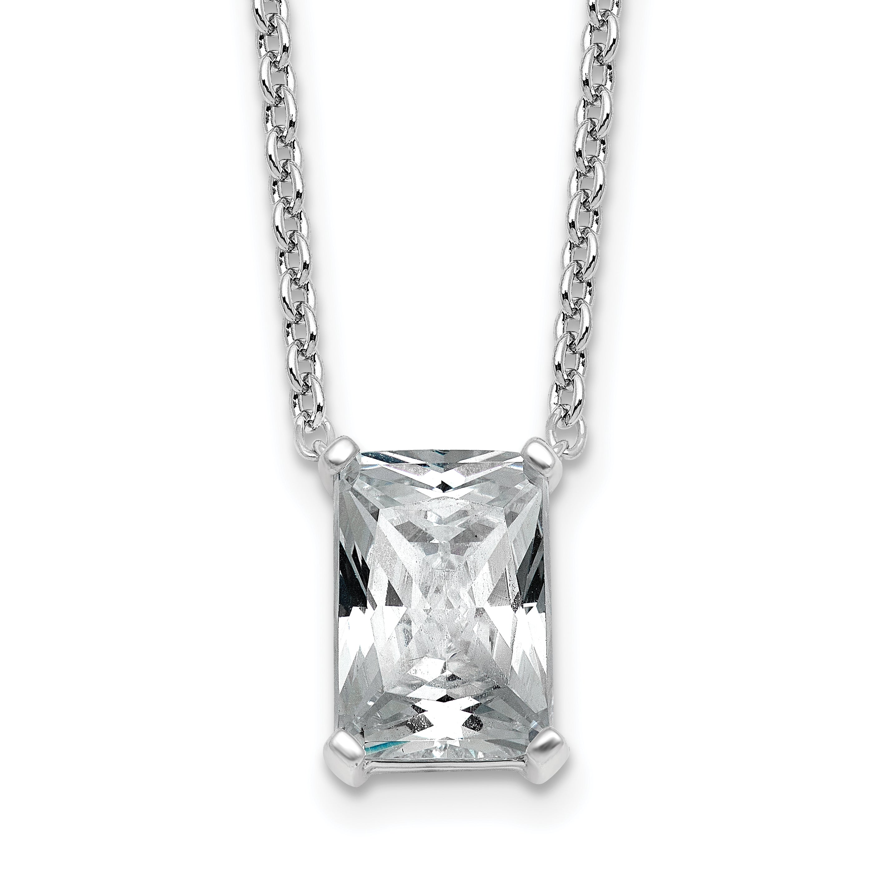 14k White Gold 3 1/2 carat Lab Grown Diamond VS+ F+ Radiant Complete 18 inch Four Prong Pendant Necklace