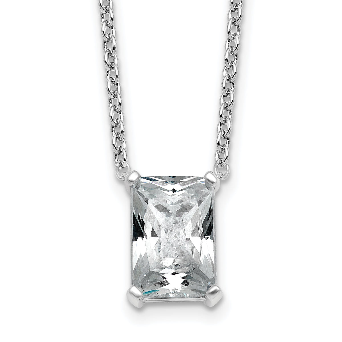 14k White Gold 3 1/2 carat Lab Grown Diamond VS+ F+ Radiant Complete 18 inch Four Prong Pendant Necklace