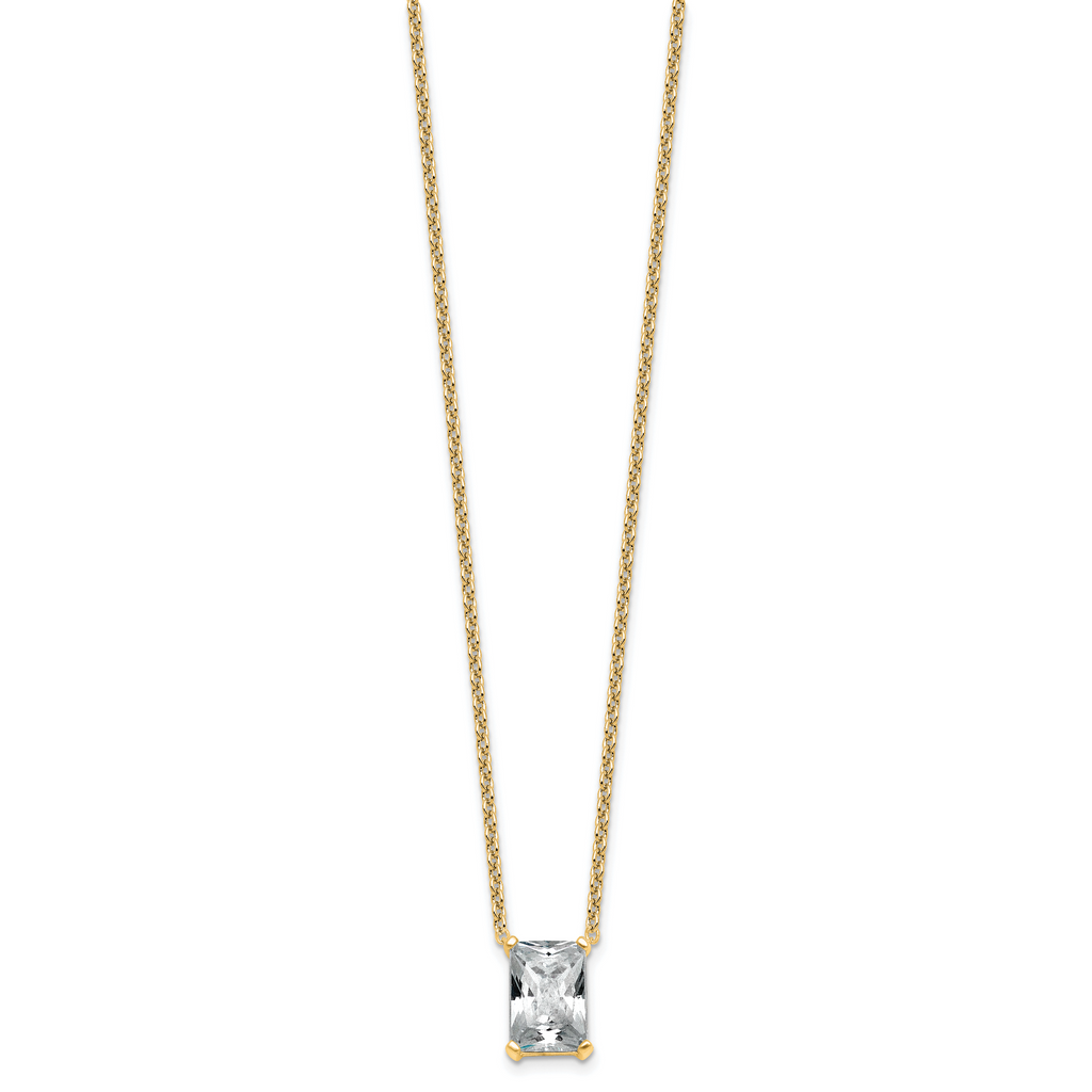 14k 3 1/2 carat Certified Lab Grown Diamond VS+ F+ Radiant Complete 18 inch Four Prong Pendant Necklace