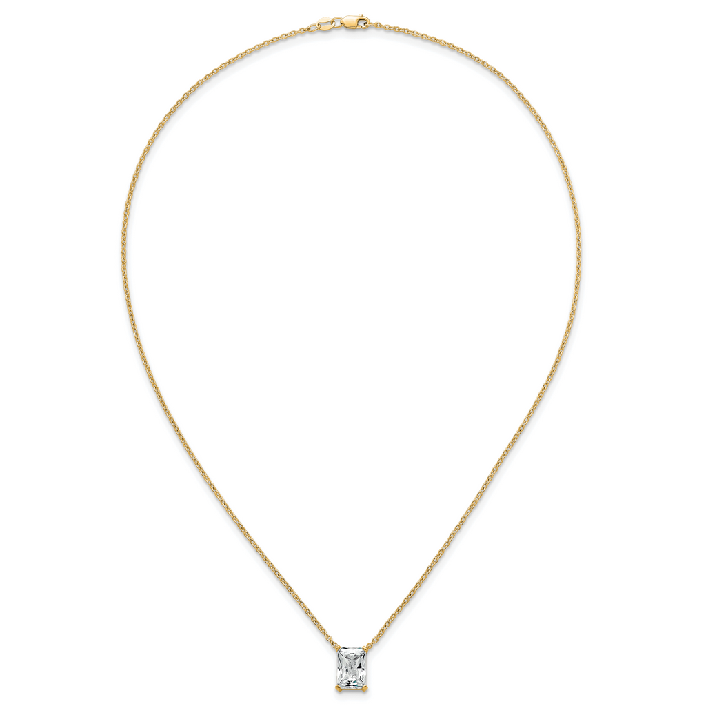 14k 3 1/2 carat Lab Grown Diamond VS+ F+ Radiant Complete 18 inch Four Prong Pendant Necklace