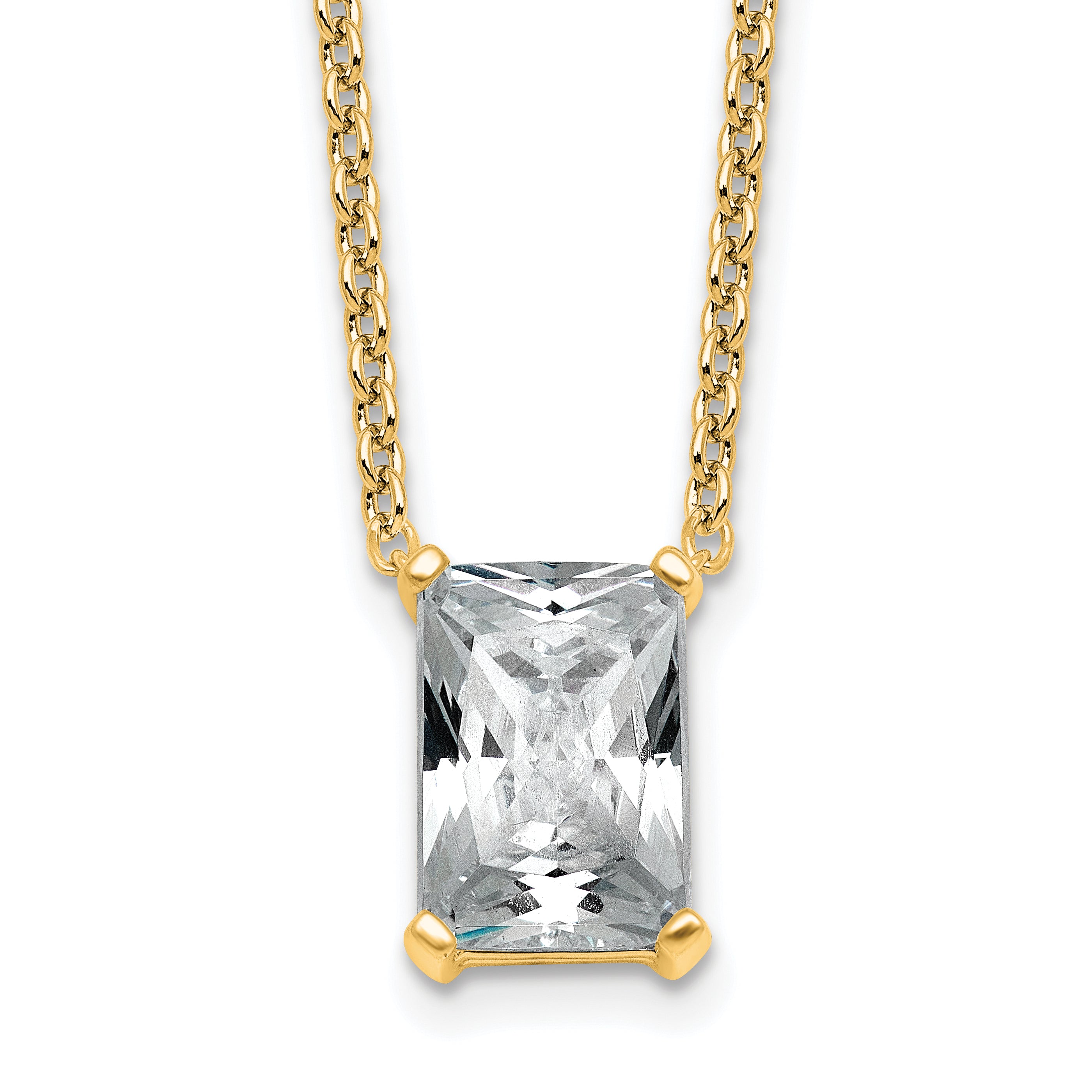 14k 3 1/2 carat Certified Lab Grown Diamond VS+ F+ Radiant Complete 18 inch Four Prong Pendant Necklace
