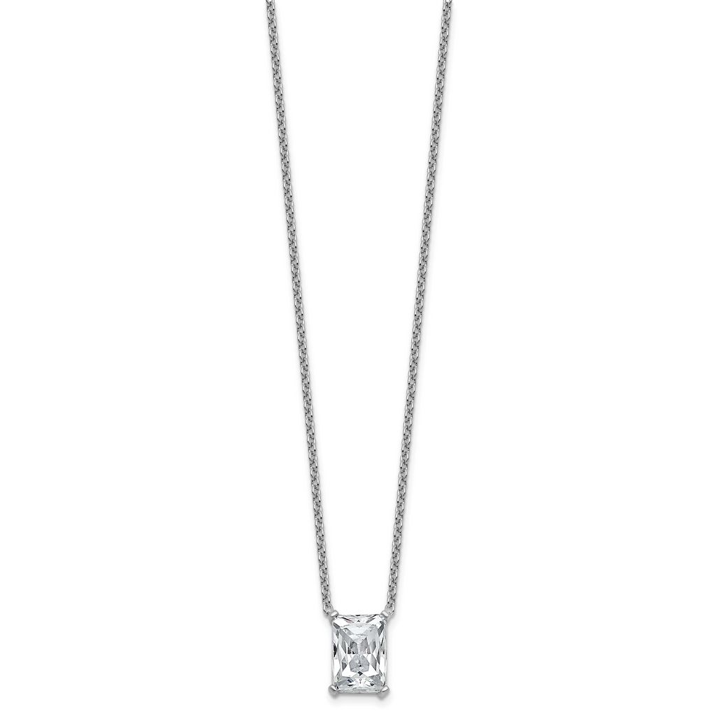 14k White Gold 4 carat Certified Lab Grown Diamond VS+ F+ Radiant Complete 18 inch Four Prong Pendant Necklace