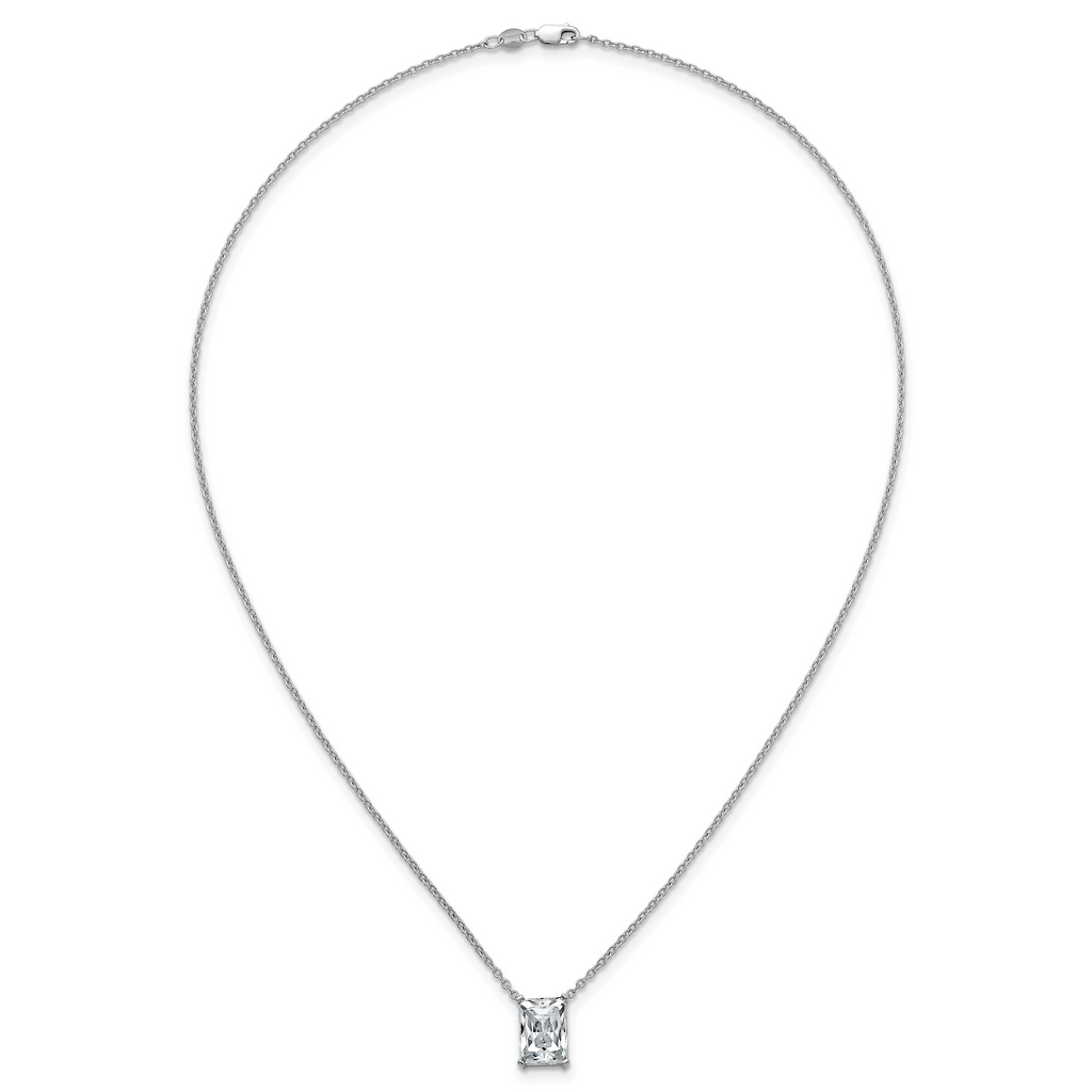 14k White Gold 4 carat Certified Lab Grown Diamond VS+ F+ Radiant Complete 18 inch Four Prong Pendant Necklace