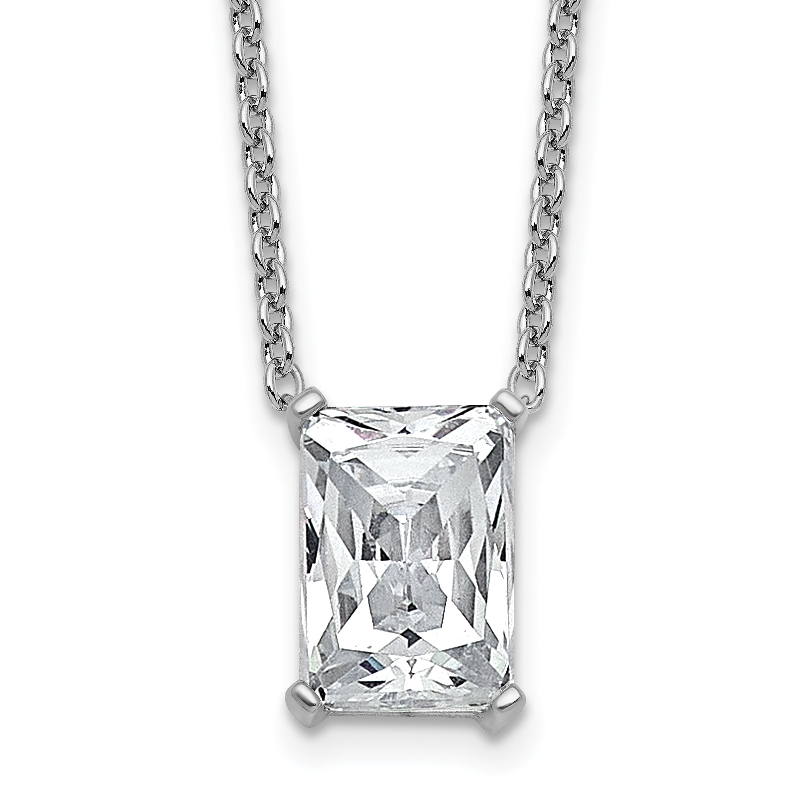 14k White Gold 4 carat Lab Grown Diamond VS+ F+ Radiant Complete 18 inch Four Prong Pendant Necklace