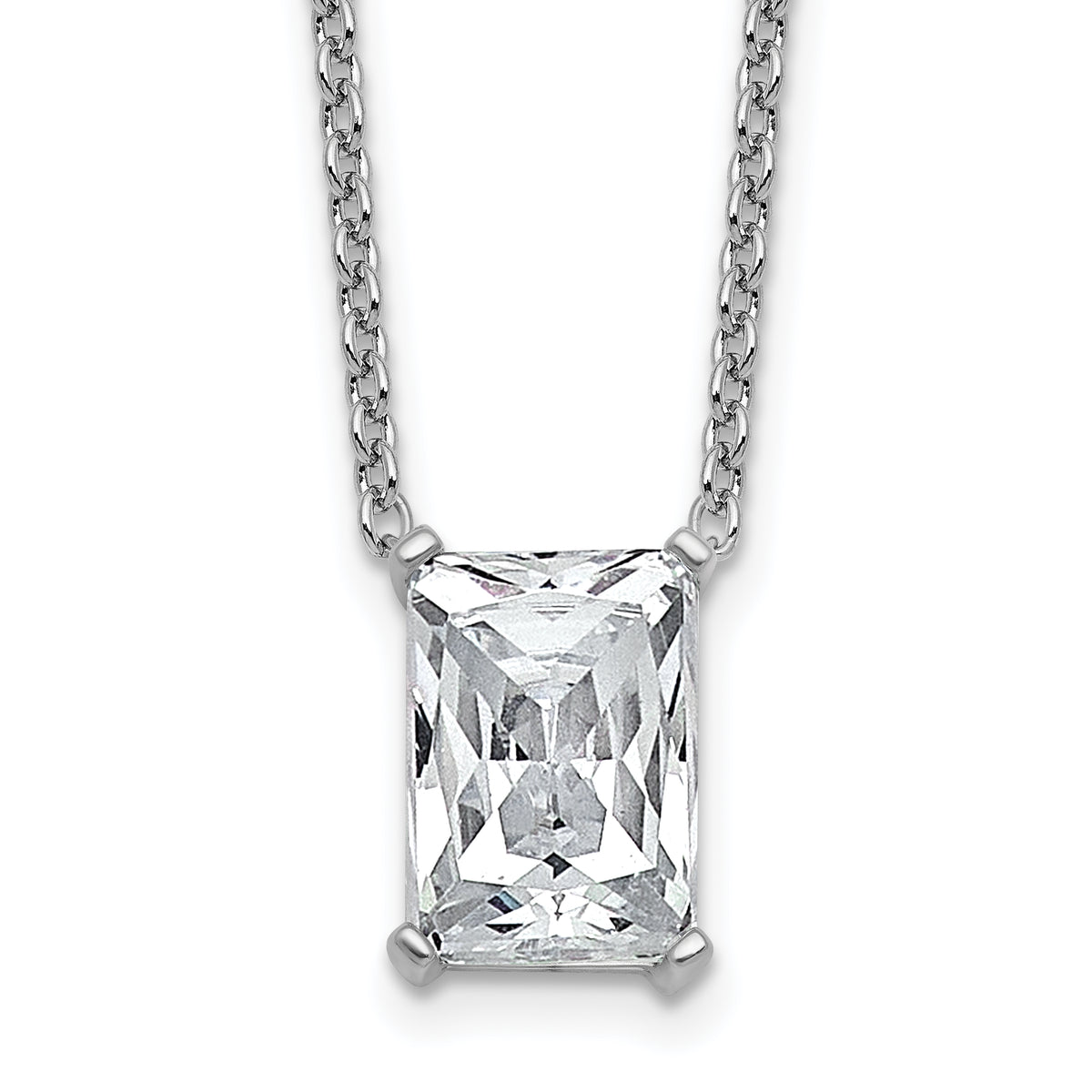 14k White Gold 4 carat Lab Grown Diamond VS+ F+ Radiant Complete 18 inch Four Prong Pendant Necklace