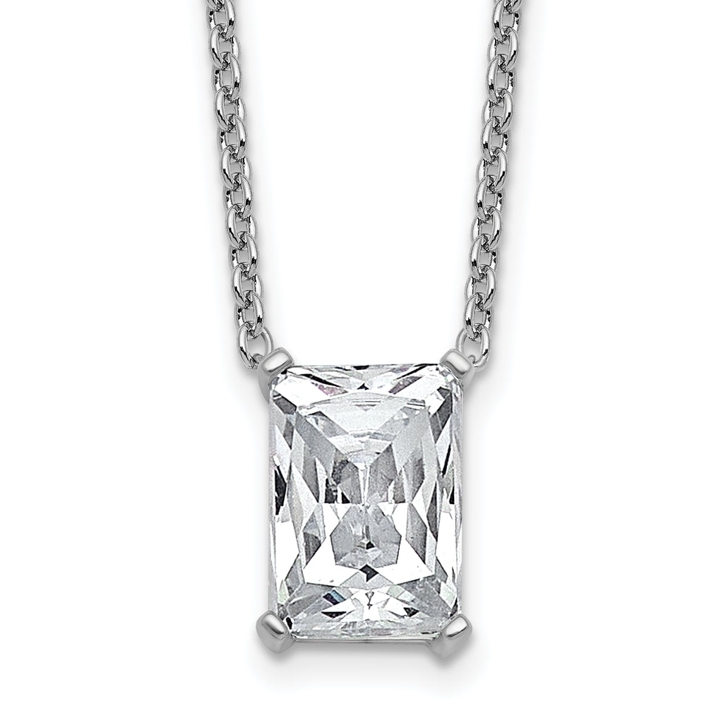 14k White Gold 4 carat Certified Lab Grown Diamond VS+ F+ Radiant Complete 18 inch Four Prong Pendant Necklace