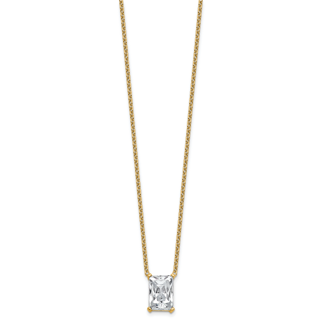 14k 4 carat Certified Lab Grown Diamond VS+ F+ Radiant Complete 18 inch Four Prong Pendant Necklace