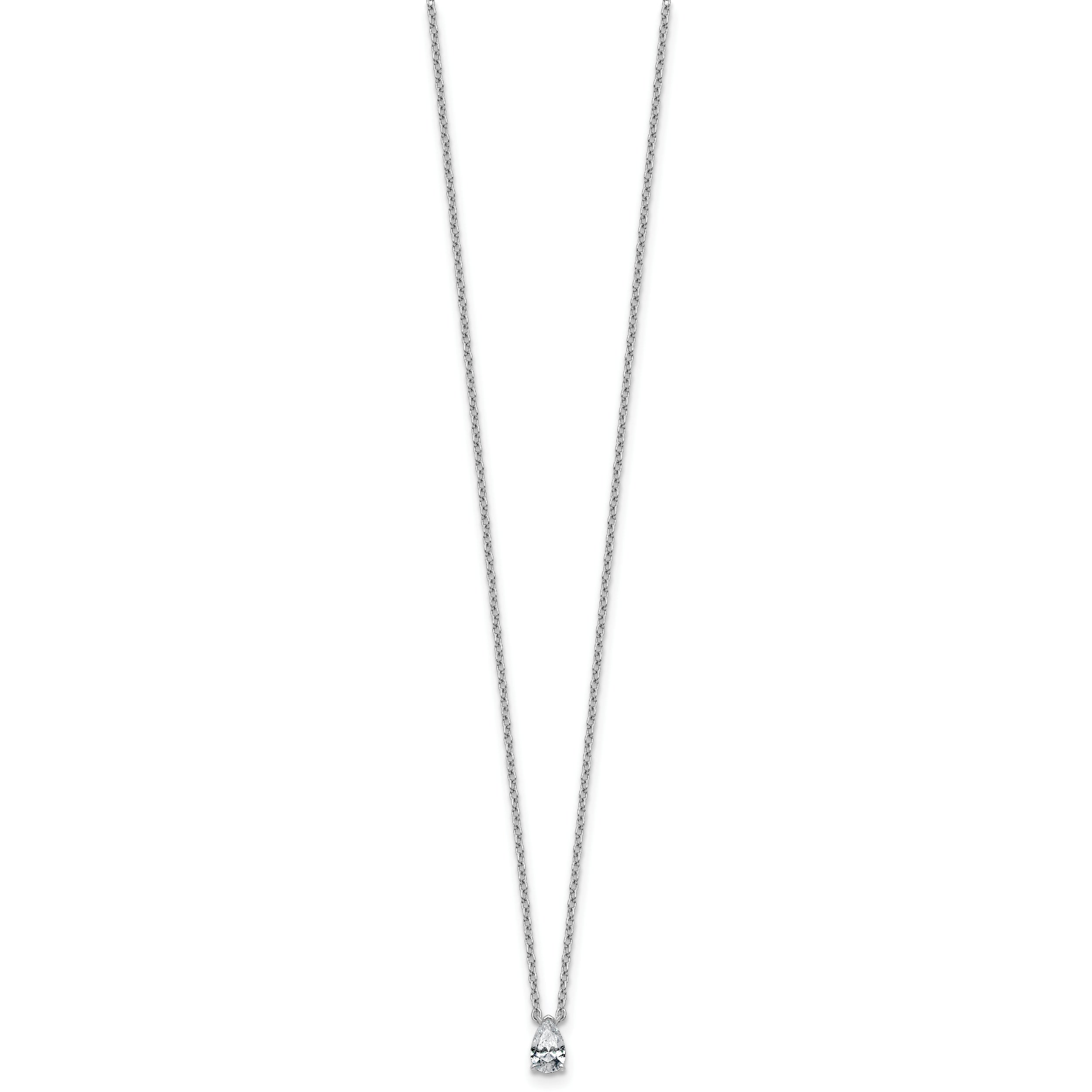 14k White Gold 1/4 carat Lab Grown Diamond VS+ F+ Pear Complete 18 inch Four Prong Pendant Necklace