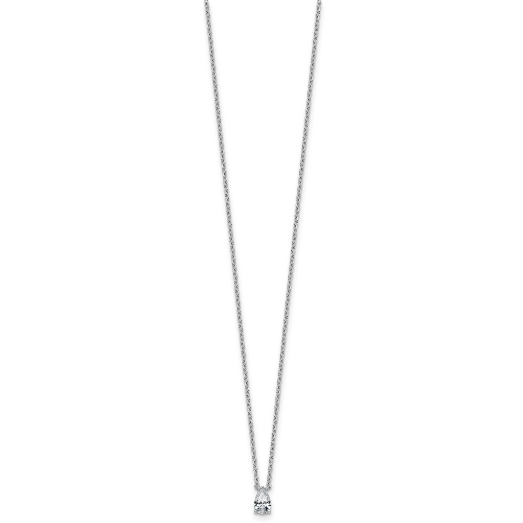 14k White Gold 1/4 carat Lab Grown Diamond VS+ F+ Pear Complete 18 inch Four Prong Pendant Necklace