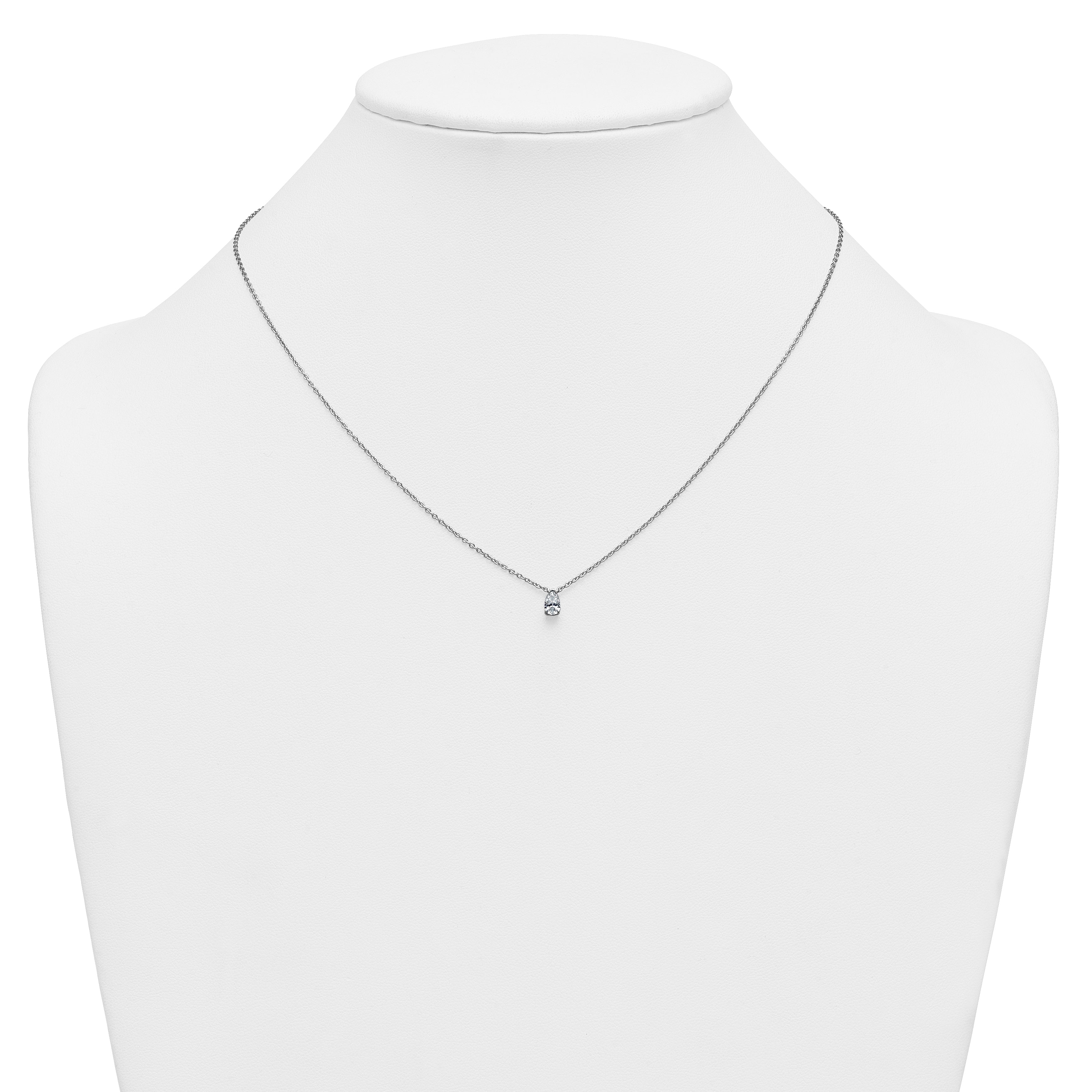 14k White Gold 1/4 carat Lab Grown Diamond VS+ F+ Pear Complete 18 inch Four Prong Pendant Necklace