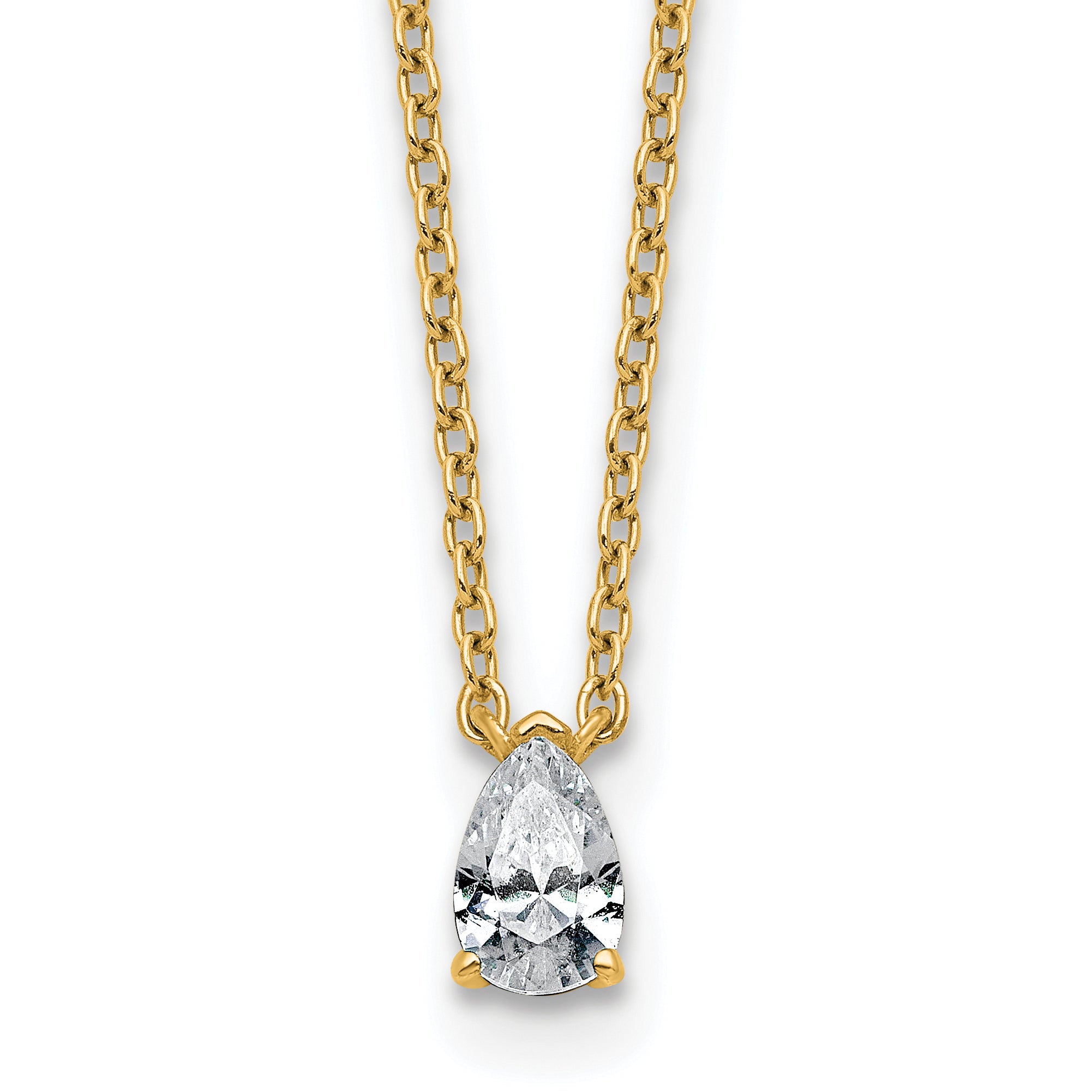 14k 1/4 carat Lab Grown Diamond VS+ F+ Pear Complete 18 inch Four Prong Pendant Necklace
