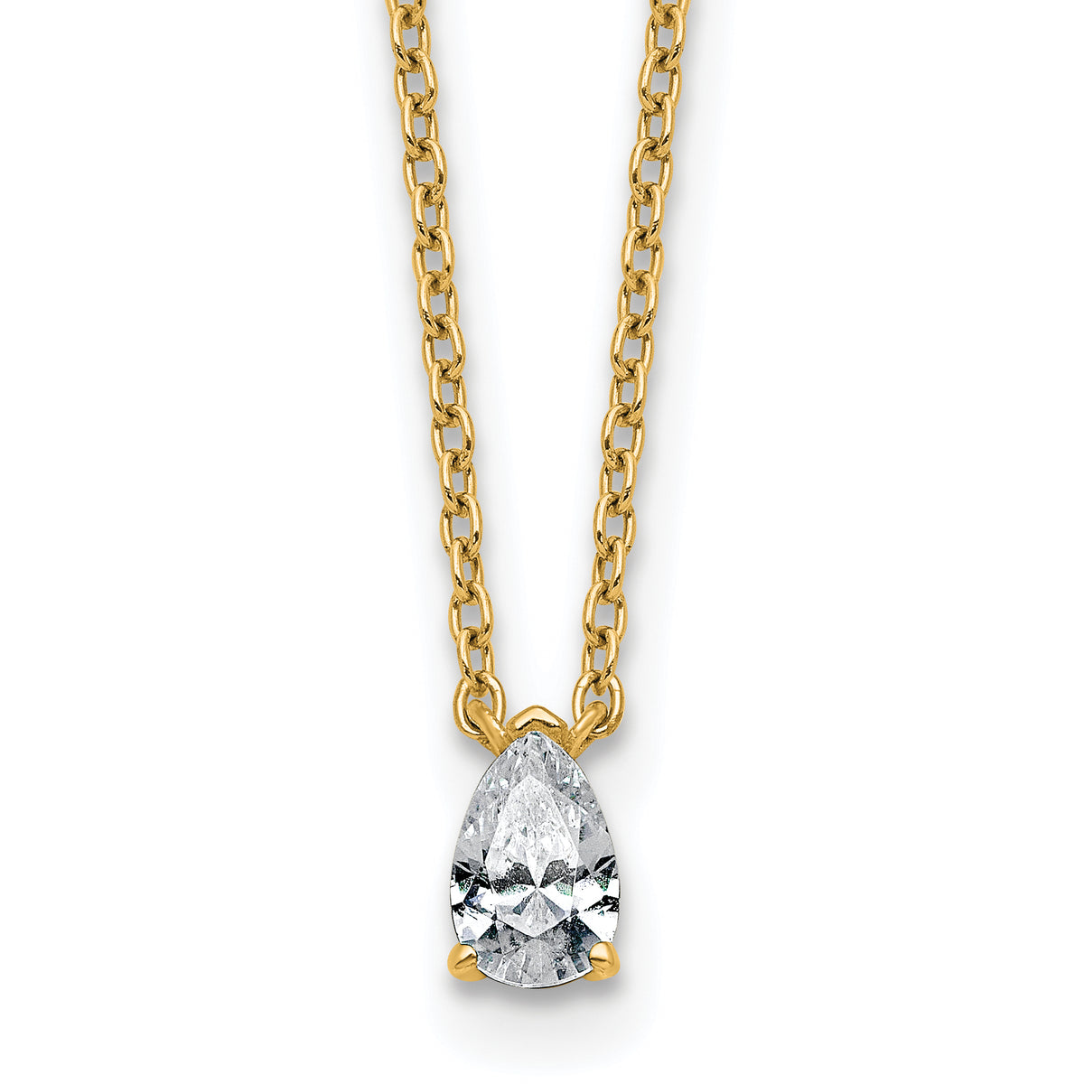 14k 1/4 carat Lab Grown Diamond VS+ F+ Pear Complete 18 inch Four Prong Pendant Necklace