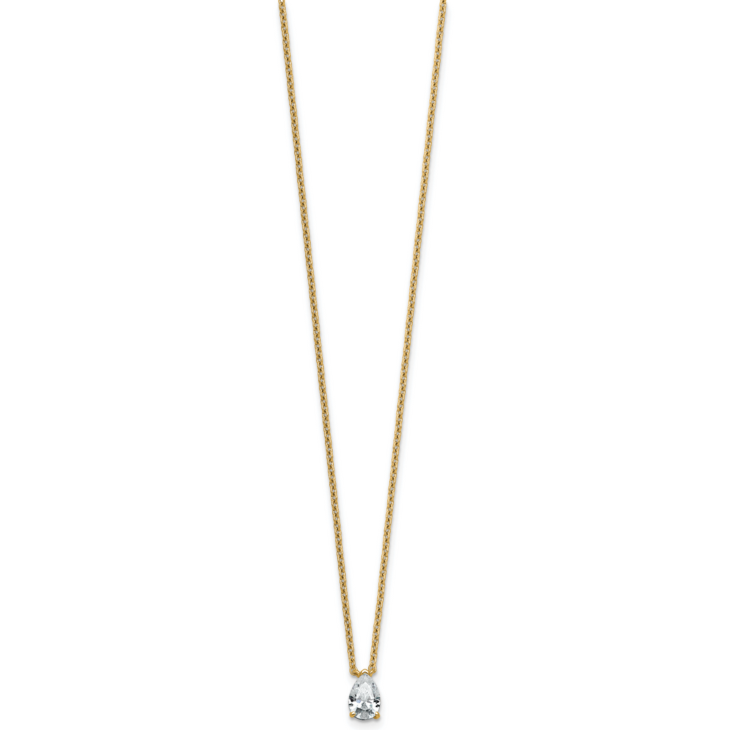 14k 1/2 carat Lab Grown Diamond VS+ F+ Pear Complete 18 inch Four Prong Pendant Necklace