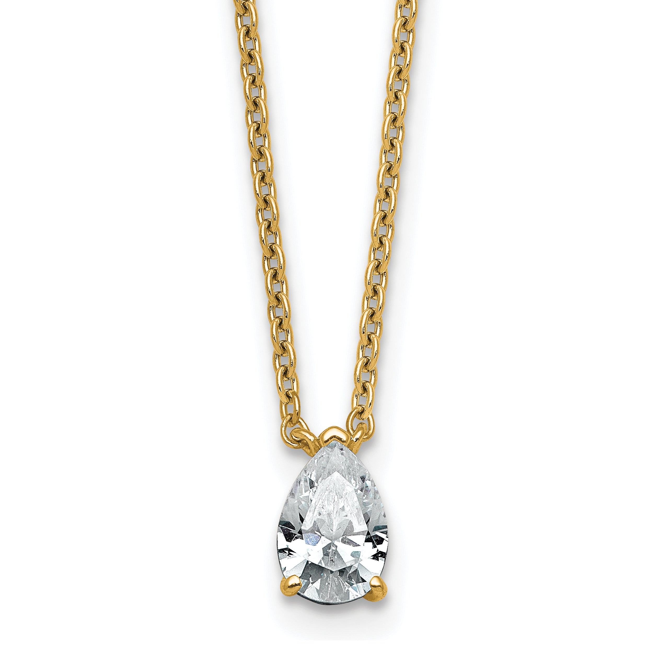 14k 1/2 carat Lab Grown Diamond VS+ F+ Pear Complete 18 inch Four Prong Pendant Necklace