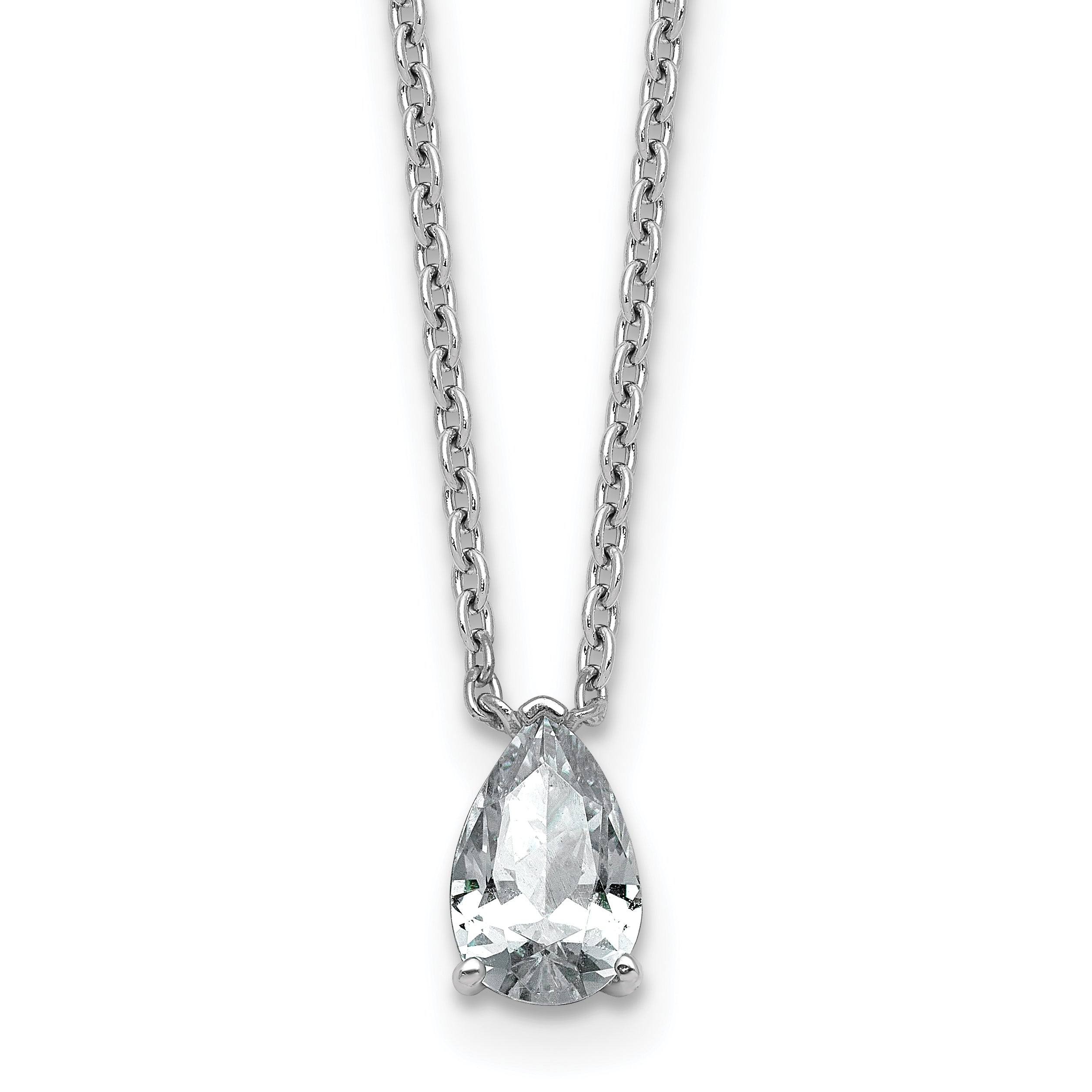 14k White Gold 3/4 carat Lab Grown Diamond VS+ F+ Pear Complete 18 inch Four Prong Pendant Necklace Main image