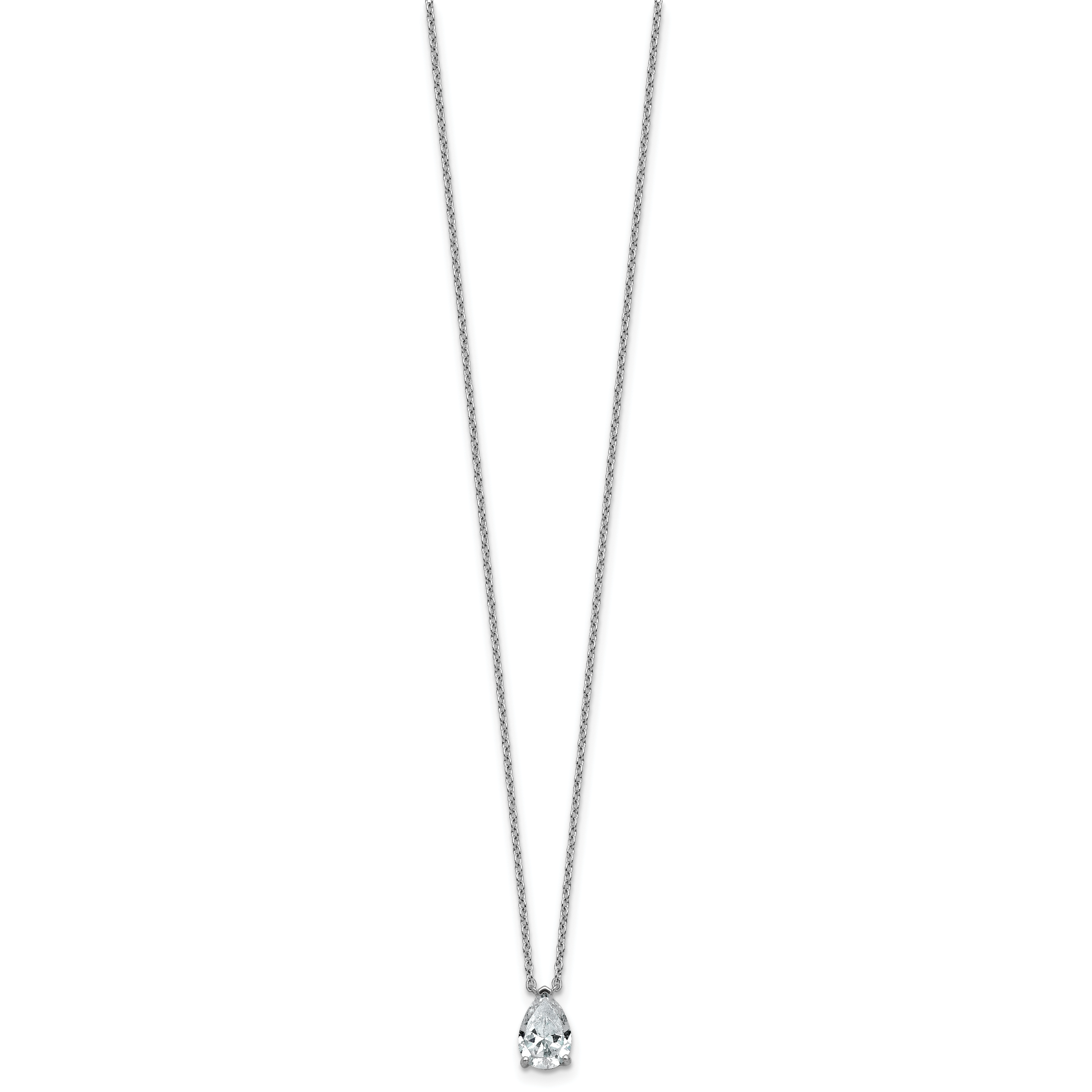 14k White Gold 1 carat Lab Grown Diamond VS+ F+ Pear Complete 18 inch Four Prong Pendant Necklace