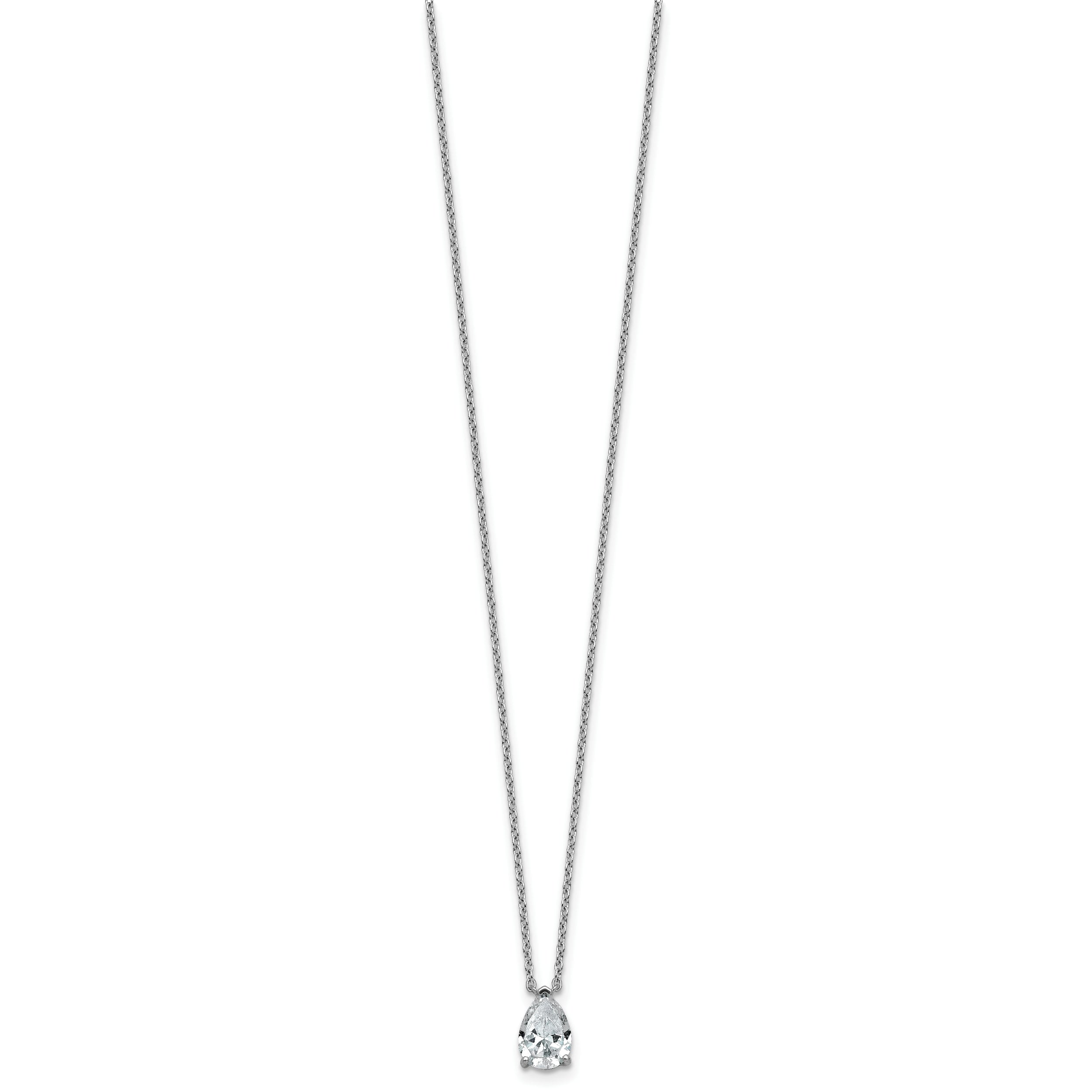 14k White Gold 1 carat Certified Lab Grown Diamond VS+ F+ Pear Complete 18 inch Four Prong Pendant Necklace
