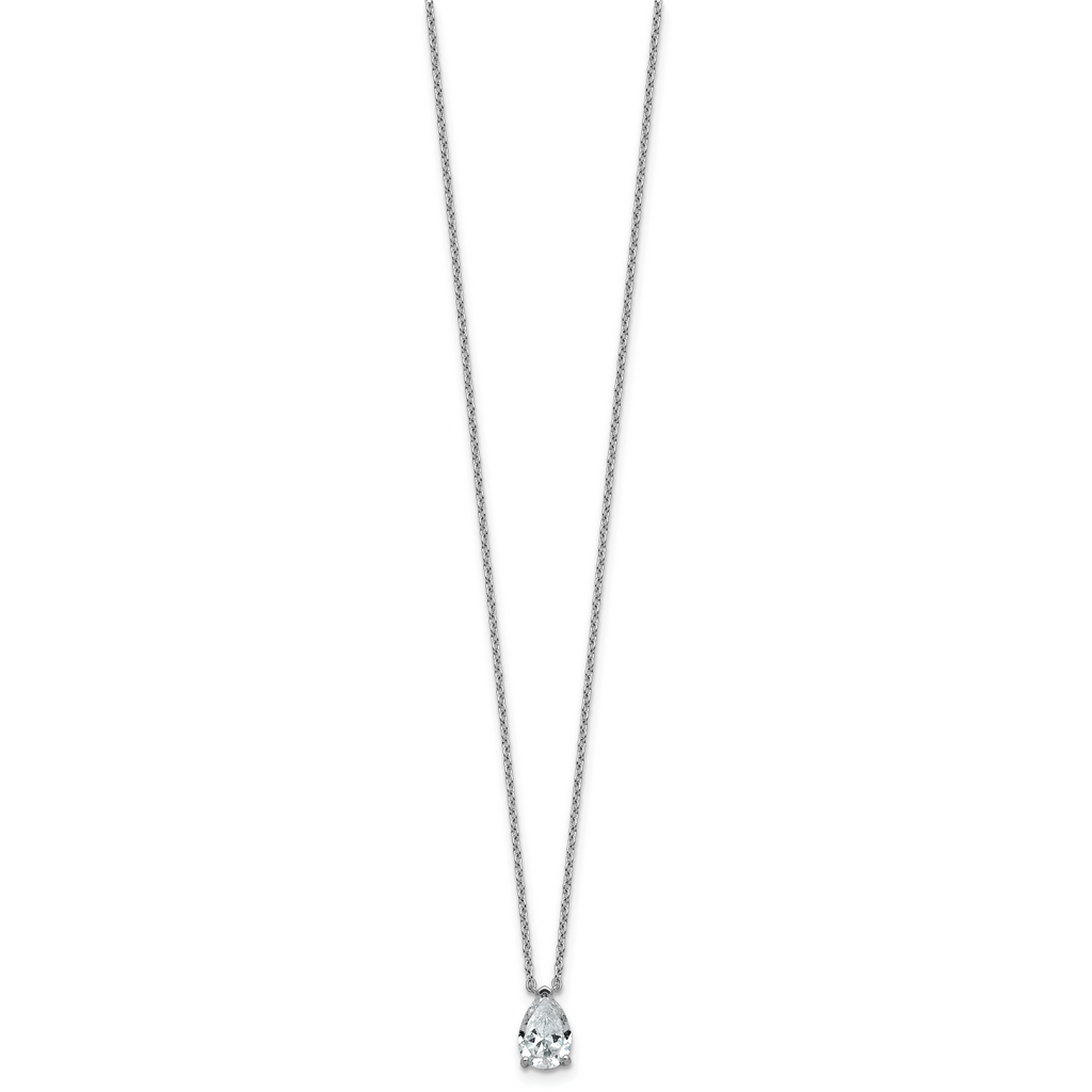14k White Gold 1 carat Certified Lab Grown Diamond VS+ F+ Pear Complete 18 inch Four Prong Pendant Necklace