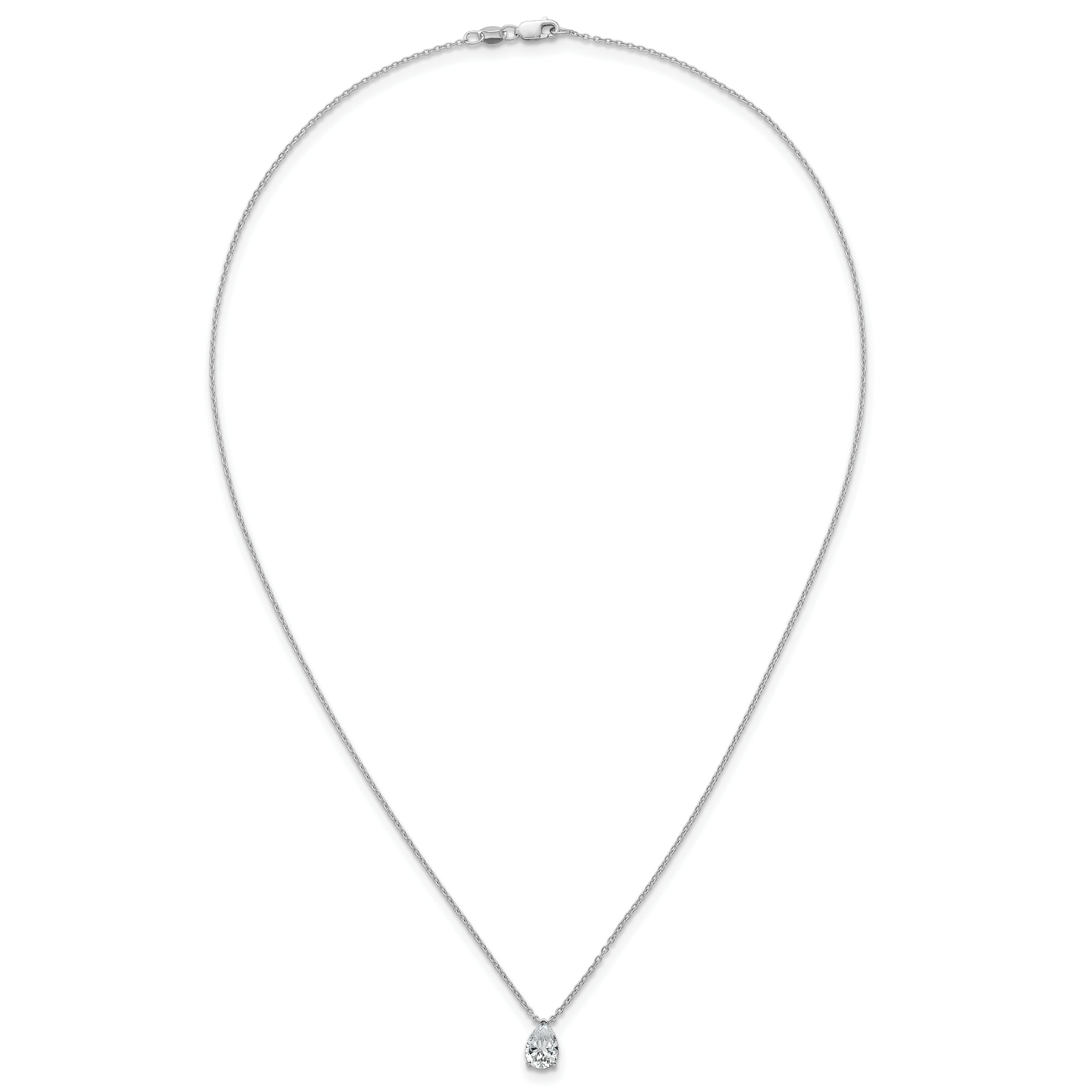 14k White Gold 1 carat Certified Lab Grown Diamond VS+ F+ Pear Complete 18 inch Four Prong Pendant Necklace
