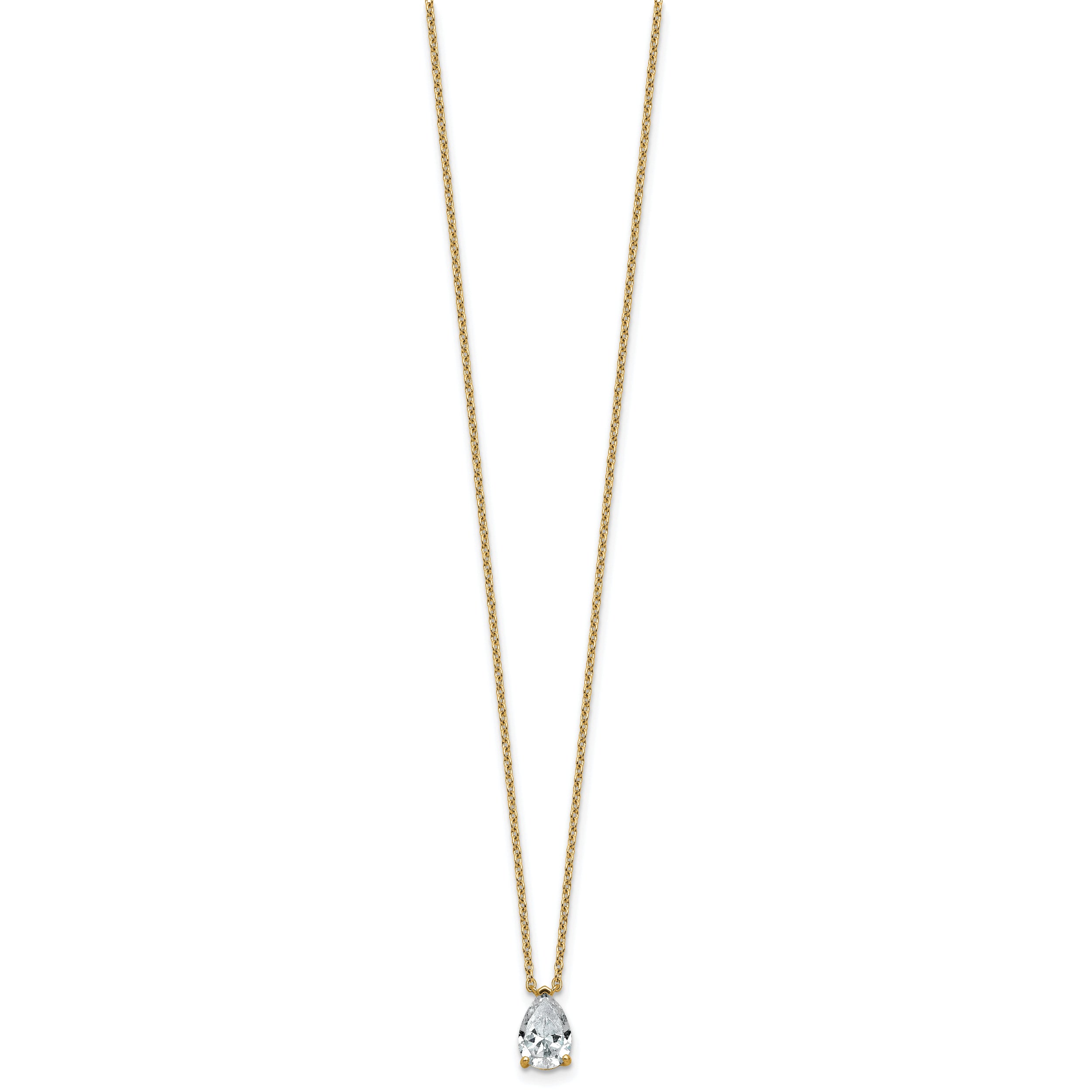 14k 1 carat Lab Grown Diamond VS+ F+ Pear Complete 18 inch Four Prong Pendant Necklace