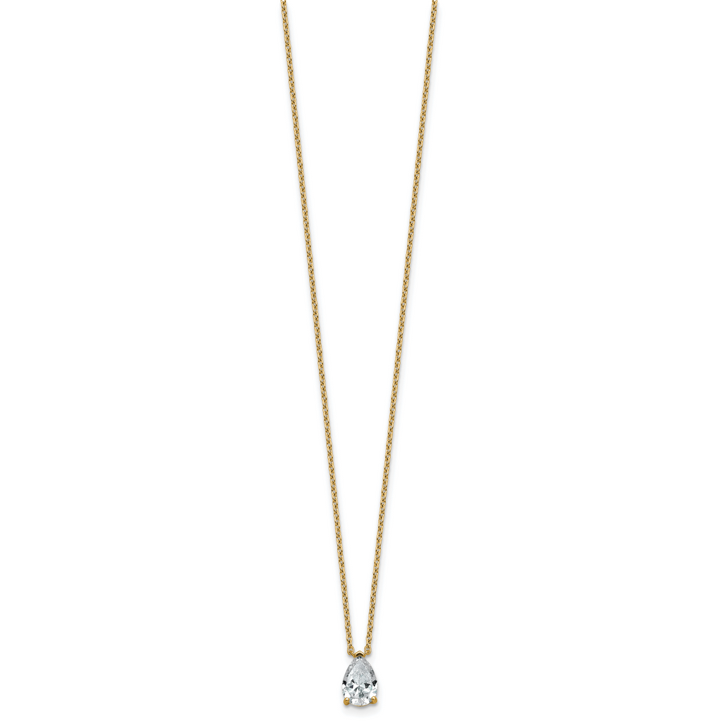 14k 1 carat Lab Grown Diamond VS+ F+ Pear Complete 18 inch Four Prong Pendant Necklace