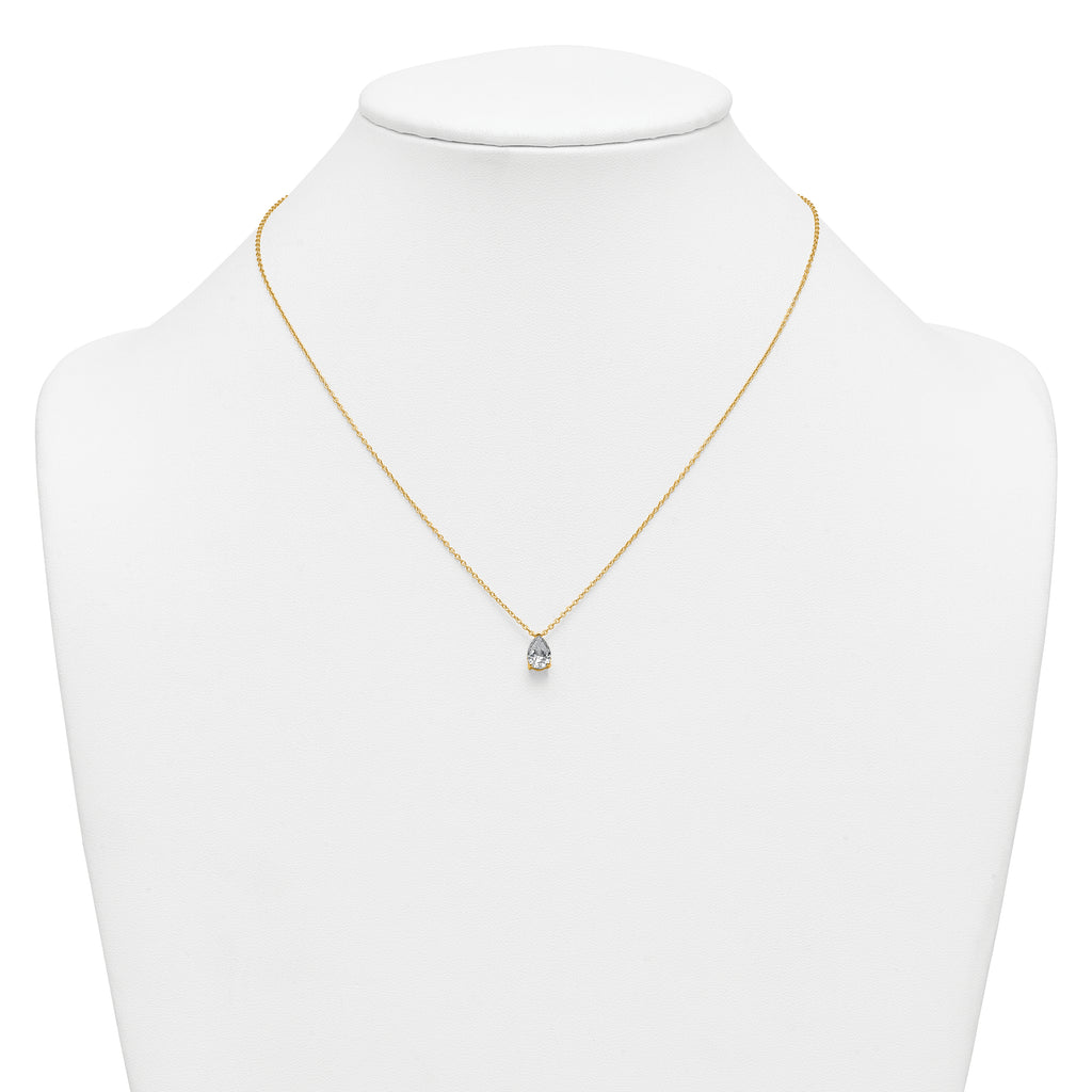 14k 1 carat Certified Lab Grown Diamond VS+ F+ Pear Complete 18 inch Four Prong Pendant Necklace