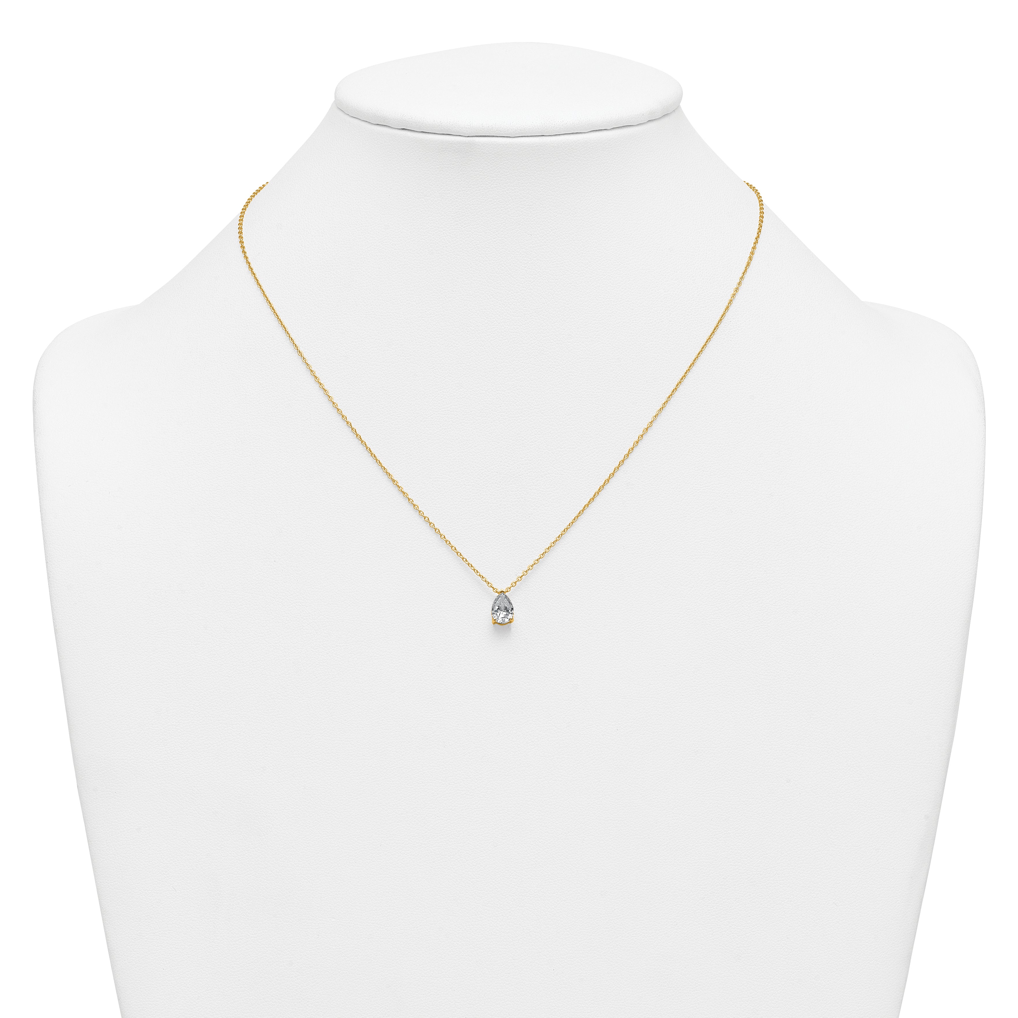 14k 1 carat Lab Grown Diamond VS+ F+ Pear Complete 18 inch Four Prong Pendant Necklace