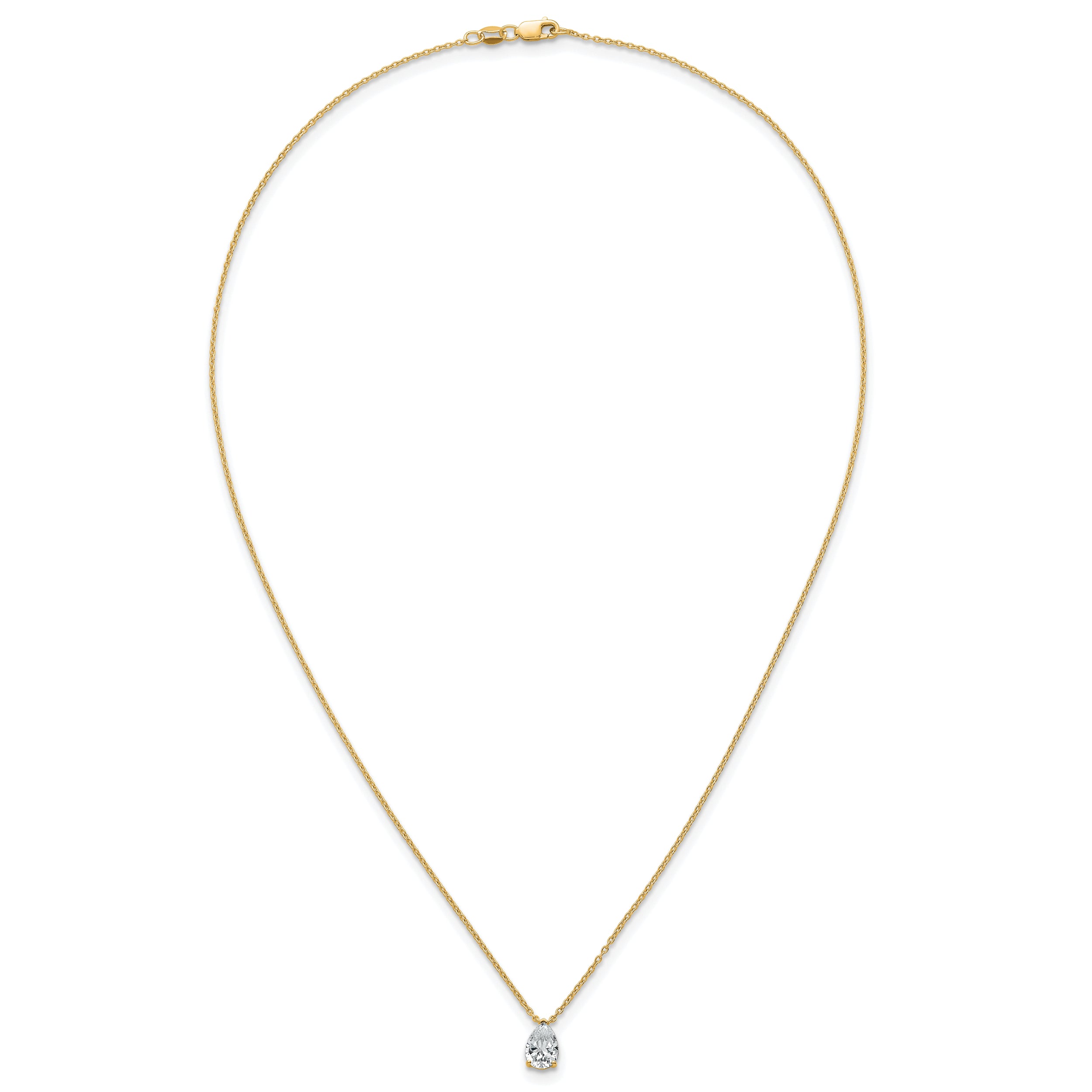 14k 1 carat Lab Grown Diamond VS+ F+ Pear Complete 18 inch Four Prong Pendant Necklace