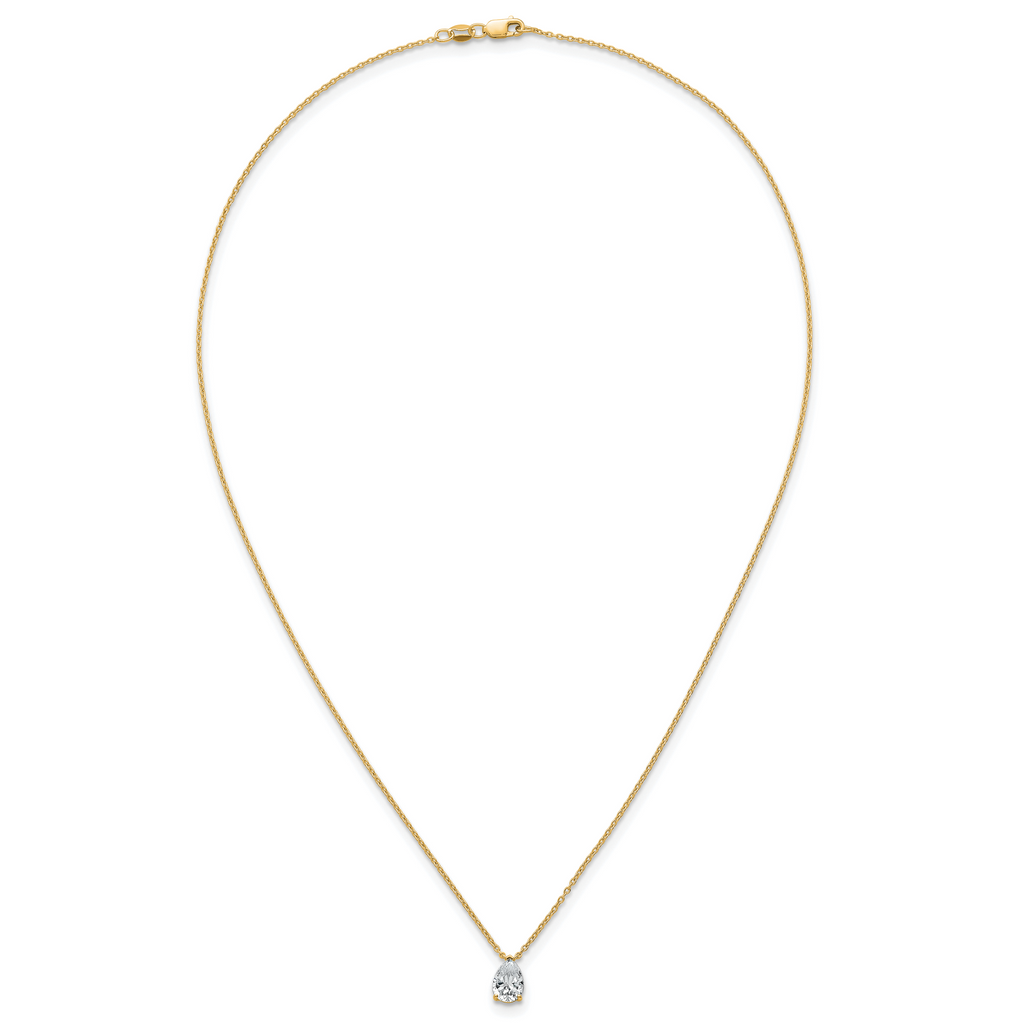 14k 1 carat Lab Grown Diamond VS+ F+ Pear Complete 18 inch Four Prong Pendant Necklace