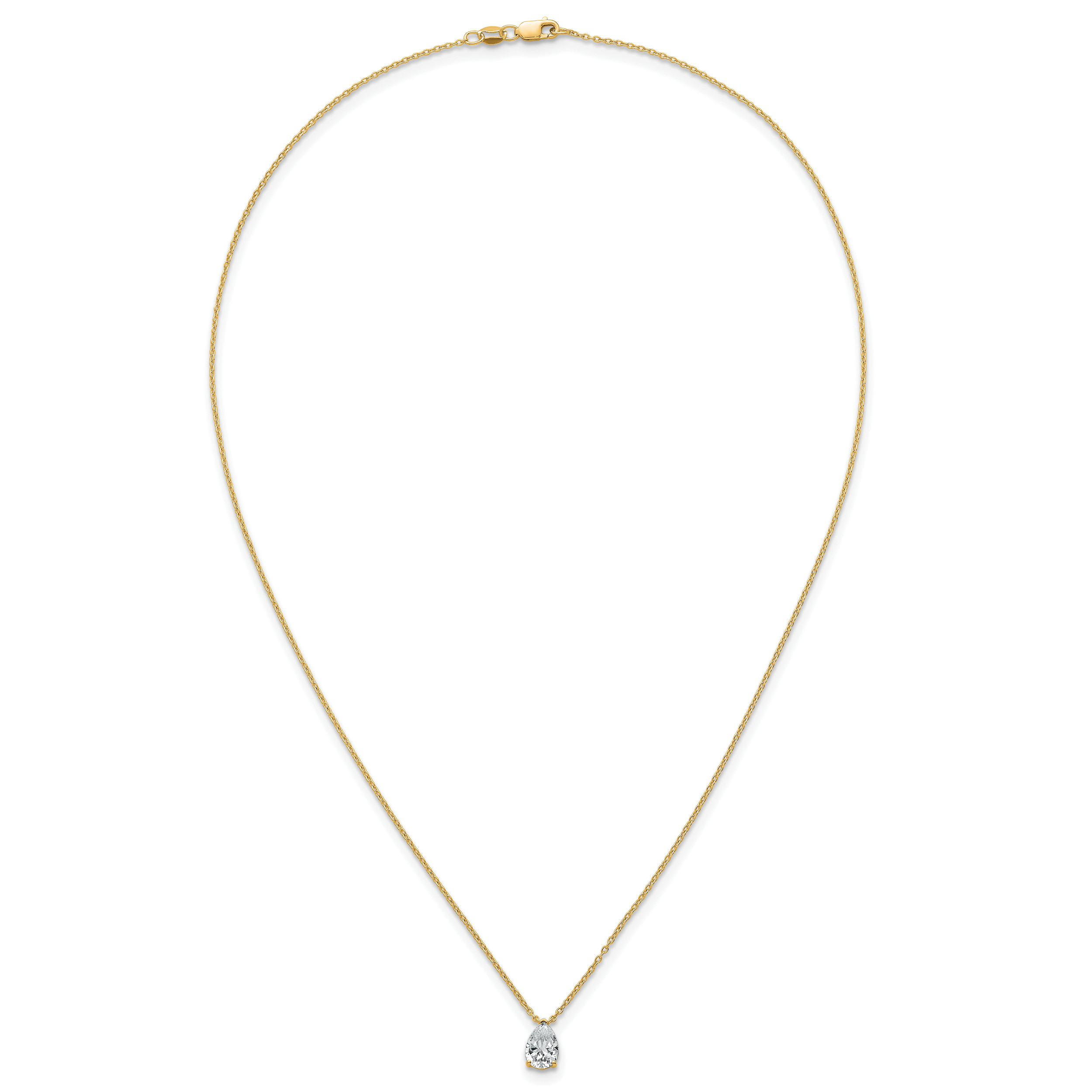 14k 1 carat Lab Grown Diamond VS+ F+ Pear Complete 18 inch Four Prong Pendant Necklace