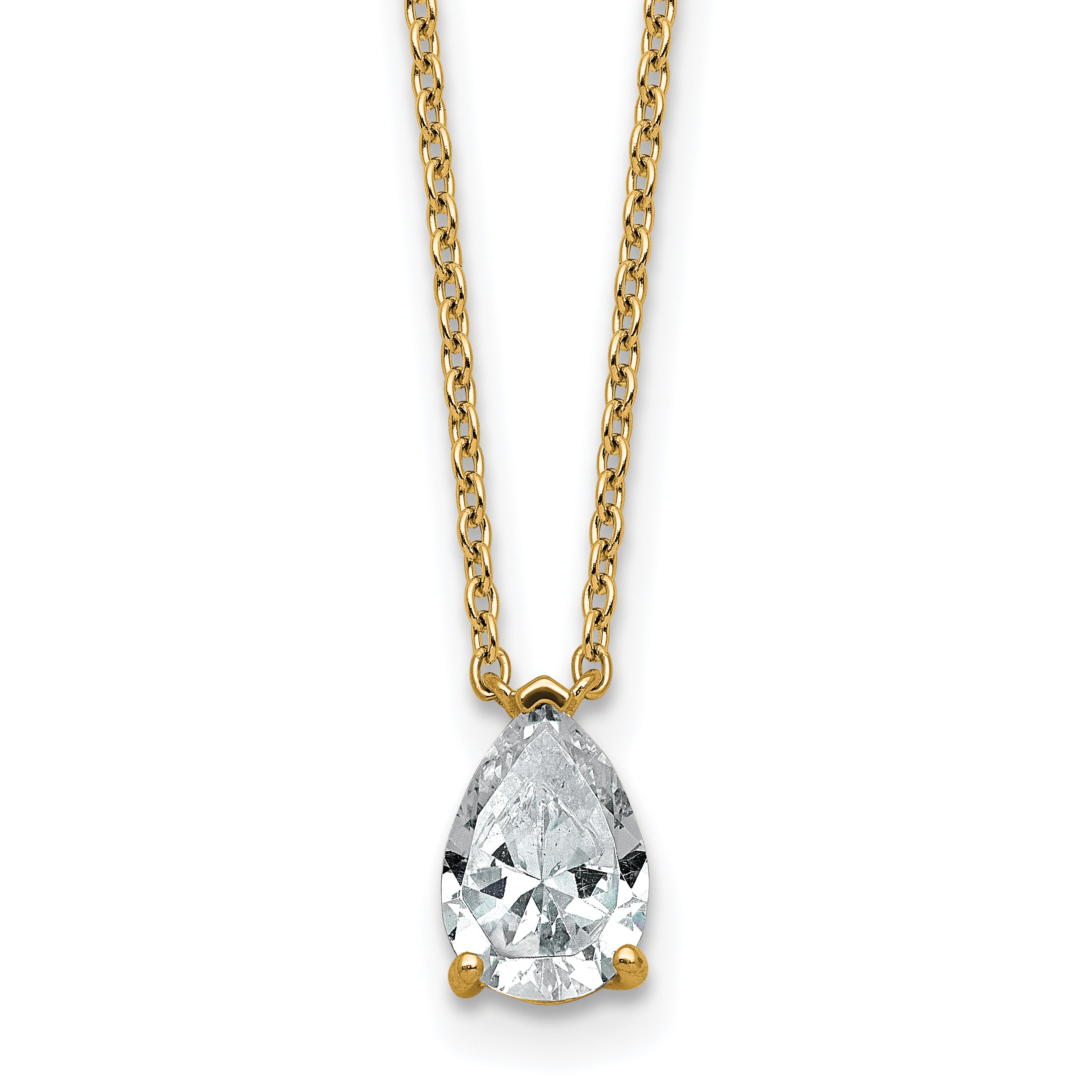 14k 1 carat Lab Grown Diamond VS+ F+ Pear Complete 18 inch Four Prong Pendant Necklace