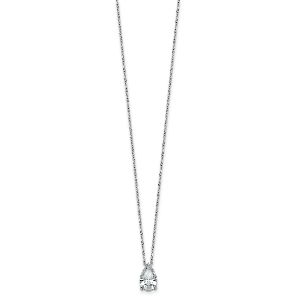 14k White Gold 1 1/2 carat Lab Grown Diamond VS+ F+ Pear Complete 18 inch Four Prong Pendant Necklace