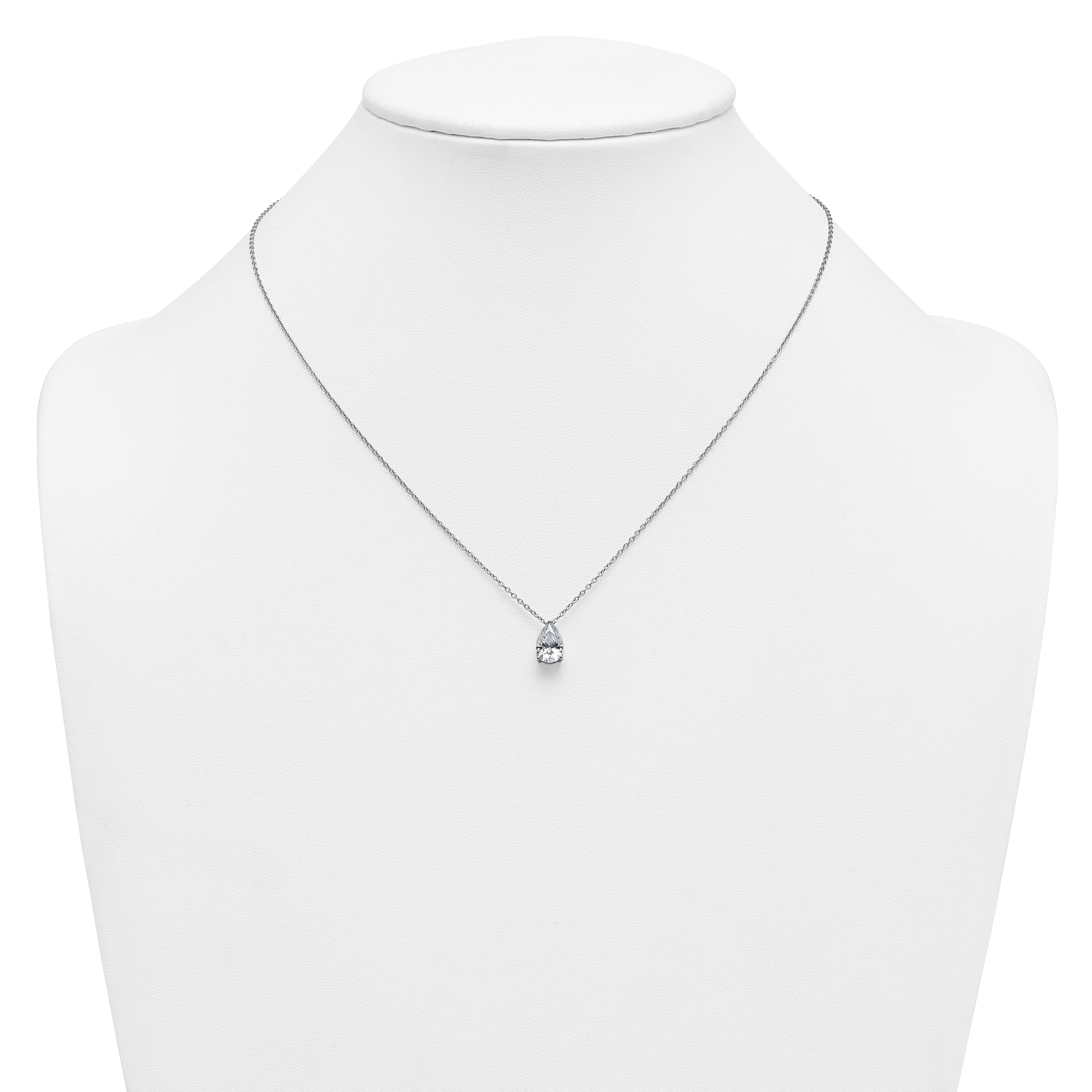14k White Gold 1 1/2 carat Lab Grown Diamond VS+ F+ Pear Complete 18 inch Four Prong Pendant Necklace