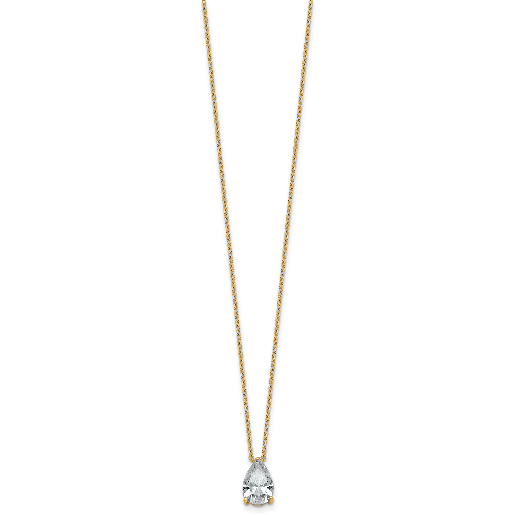 14k 1 1/2 carat Lab Grown Diamond VS+ F+ Pear Complete 18 inch Four Prong Pendant Necklace