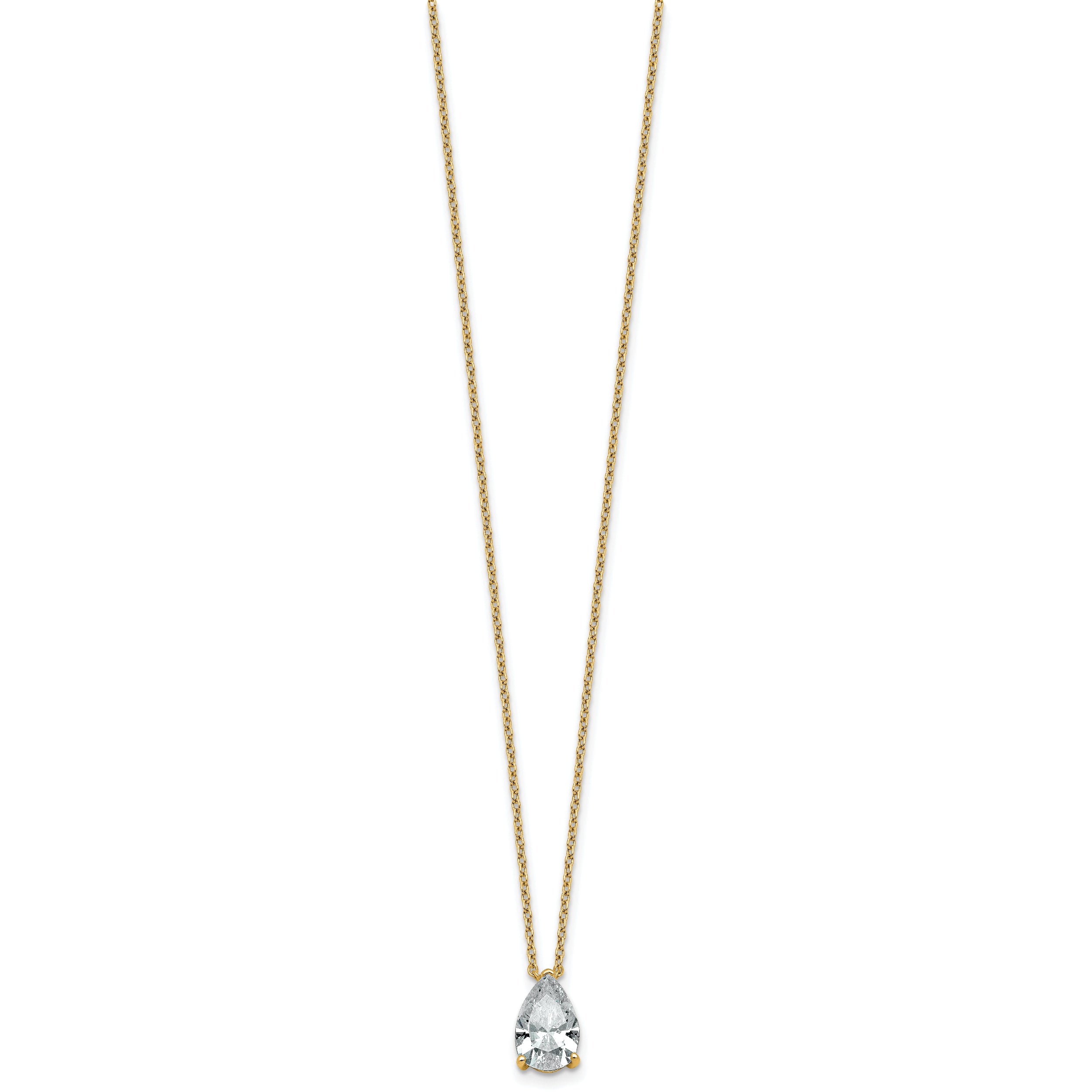 14k 1 1/2 carat Certified Lab Grown Diamond VS+ F+ Pear Complete 18 inch Four Prong Pendant Necklace