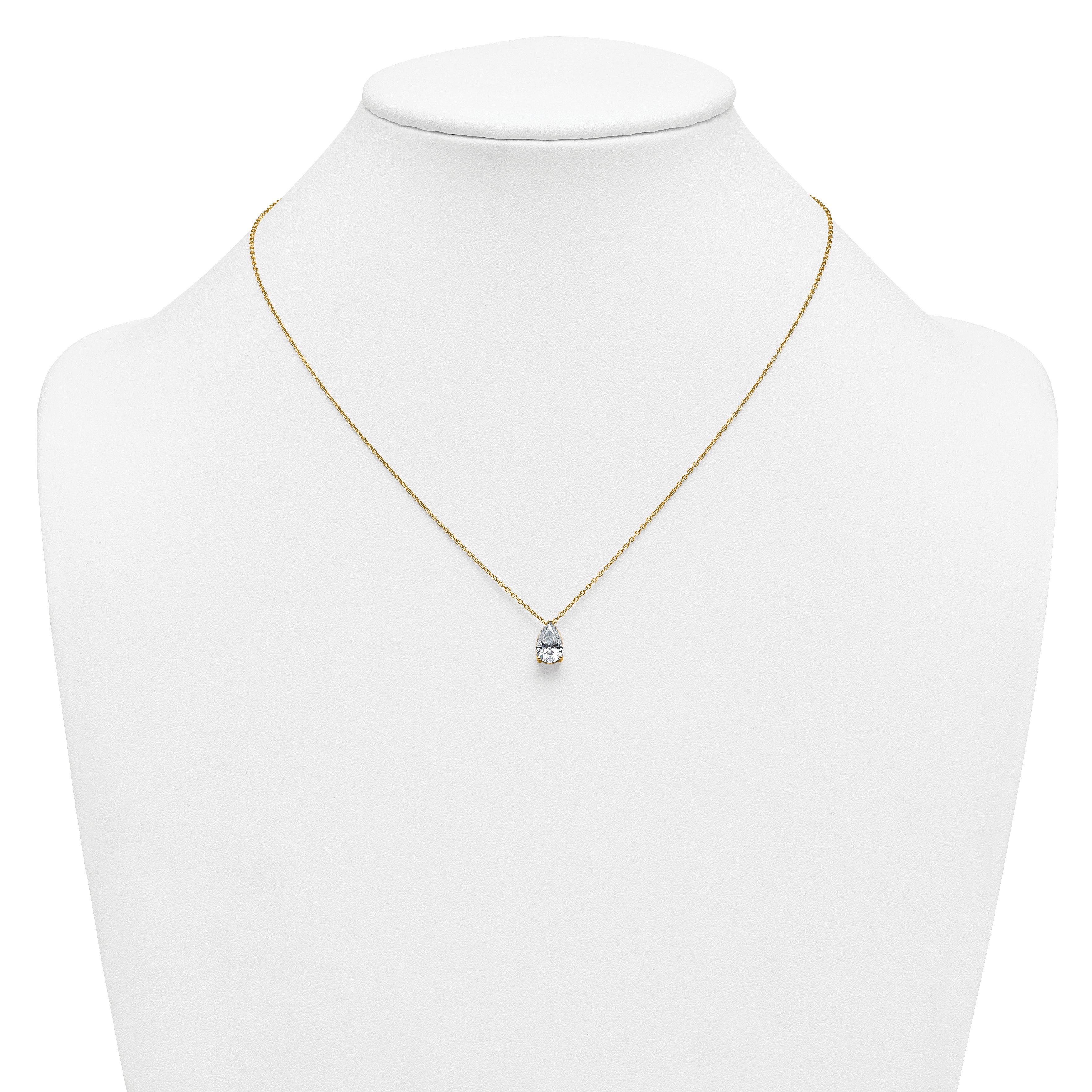 14k 1 1/2 carat Certified Lab Grown Diamond VS+ F+ Pear Complete 18 inch Four Prong Pendant Necklace