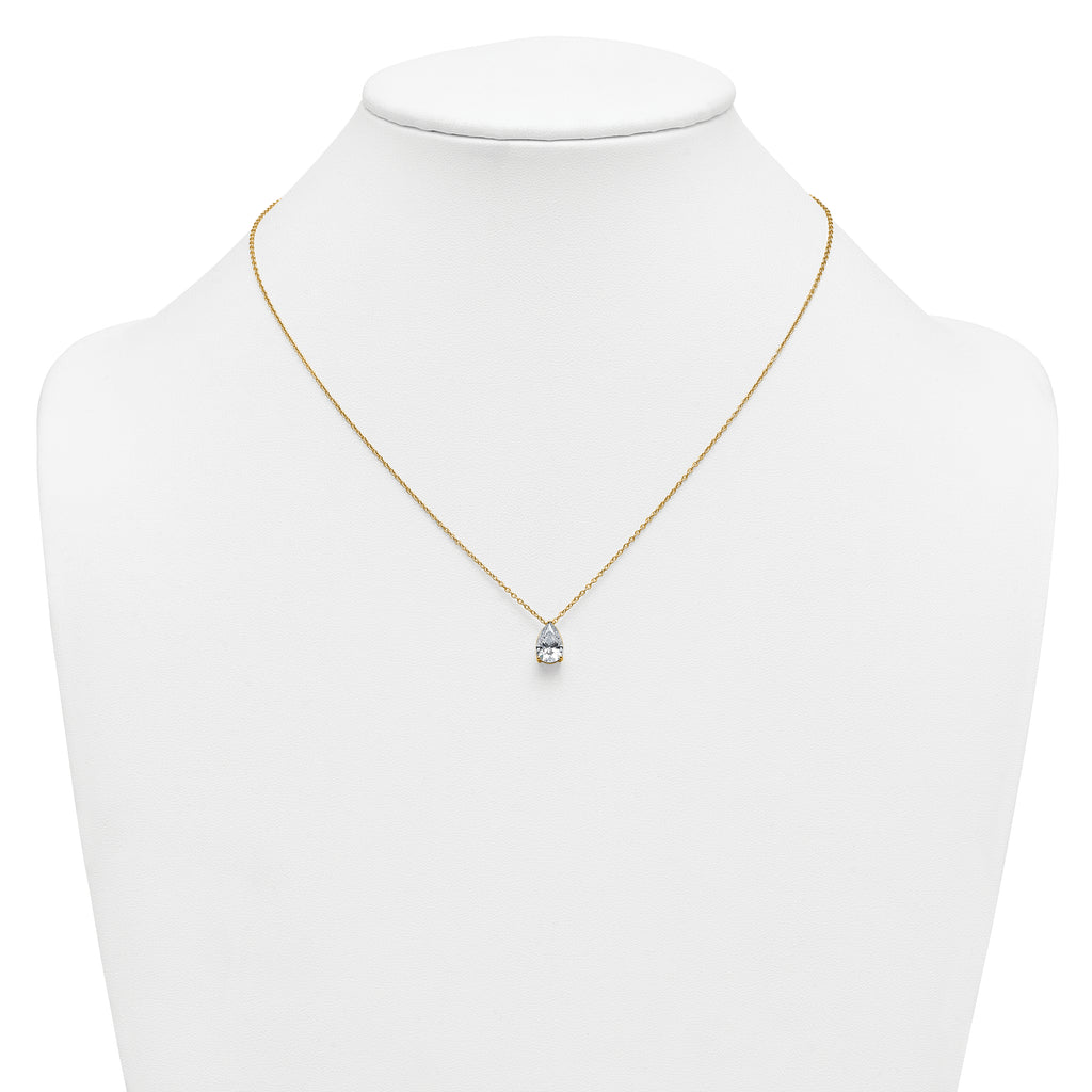 14k 1 1/2 carat Certified Lab Grown Diamond VS+ F+ Pear Complete 18 inch Four Prong Pendant Necklace