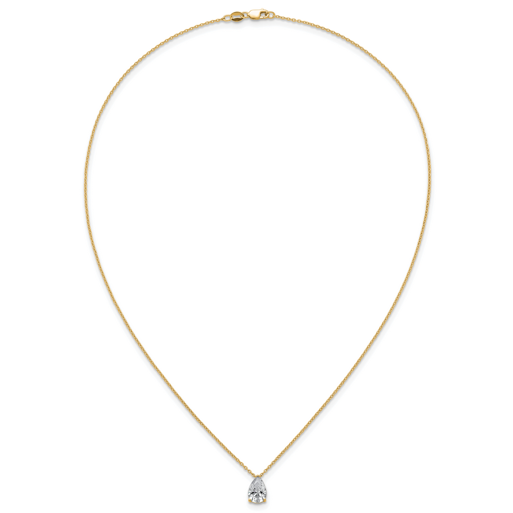 14k 1 1/2 carat Lab Grown Diamond VS+ F+ Pear Complete 18 inch Four Prong Pendant Necklace