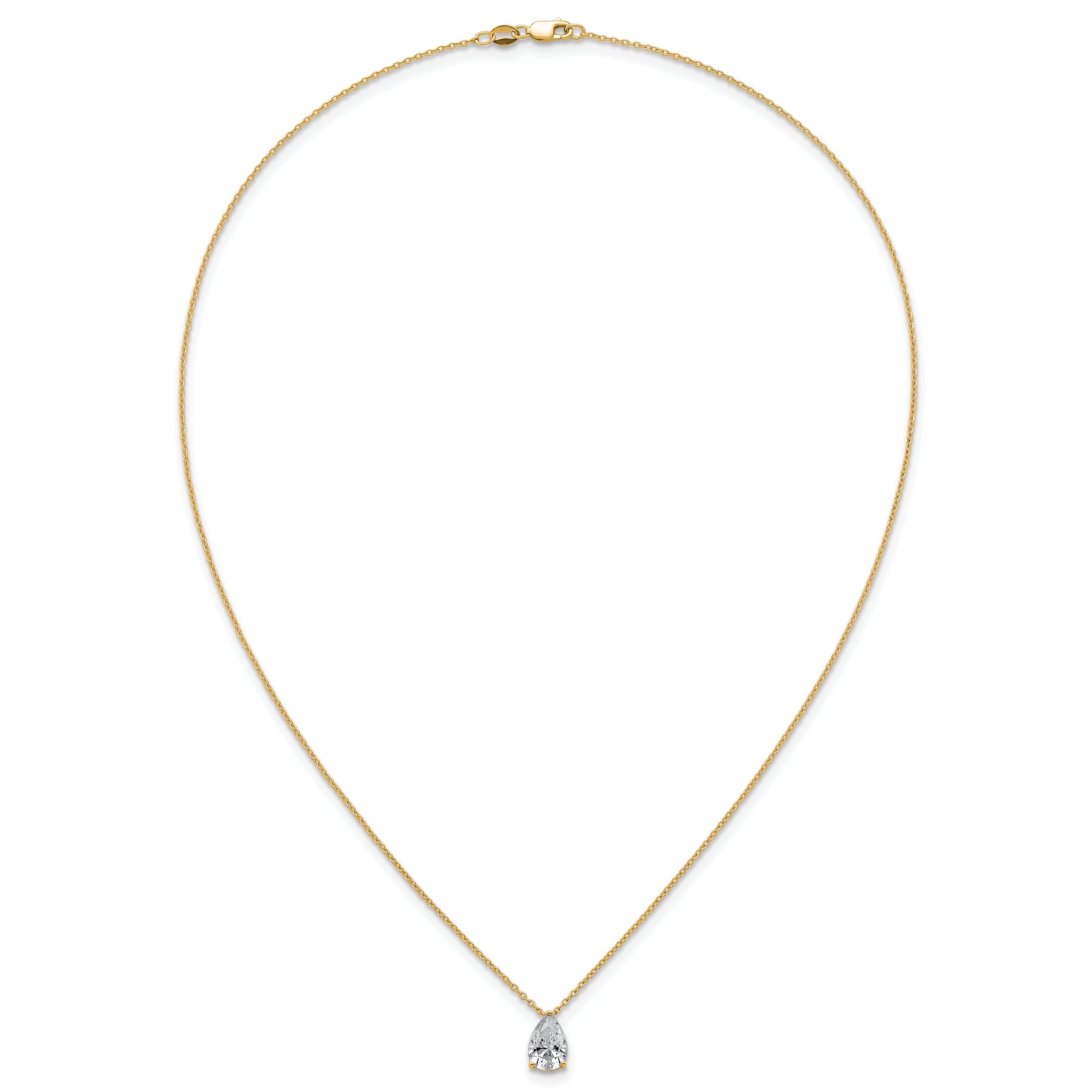 14k 1 1/2 carat Certified Lab Grown Diamond VS+ F+ Pear Complete 18 inch Four Prong Pendant Necklace