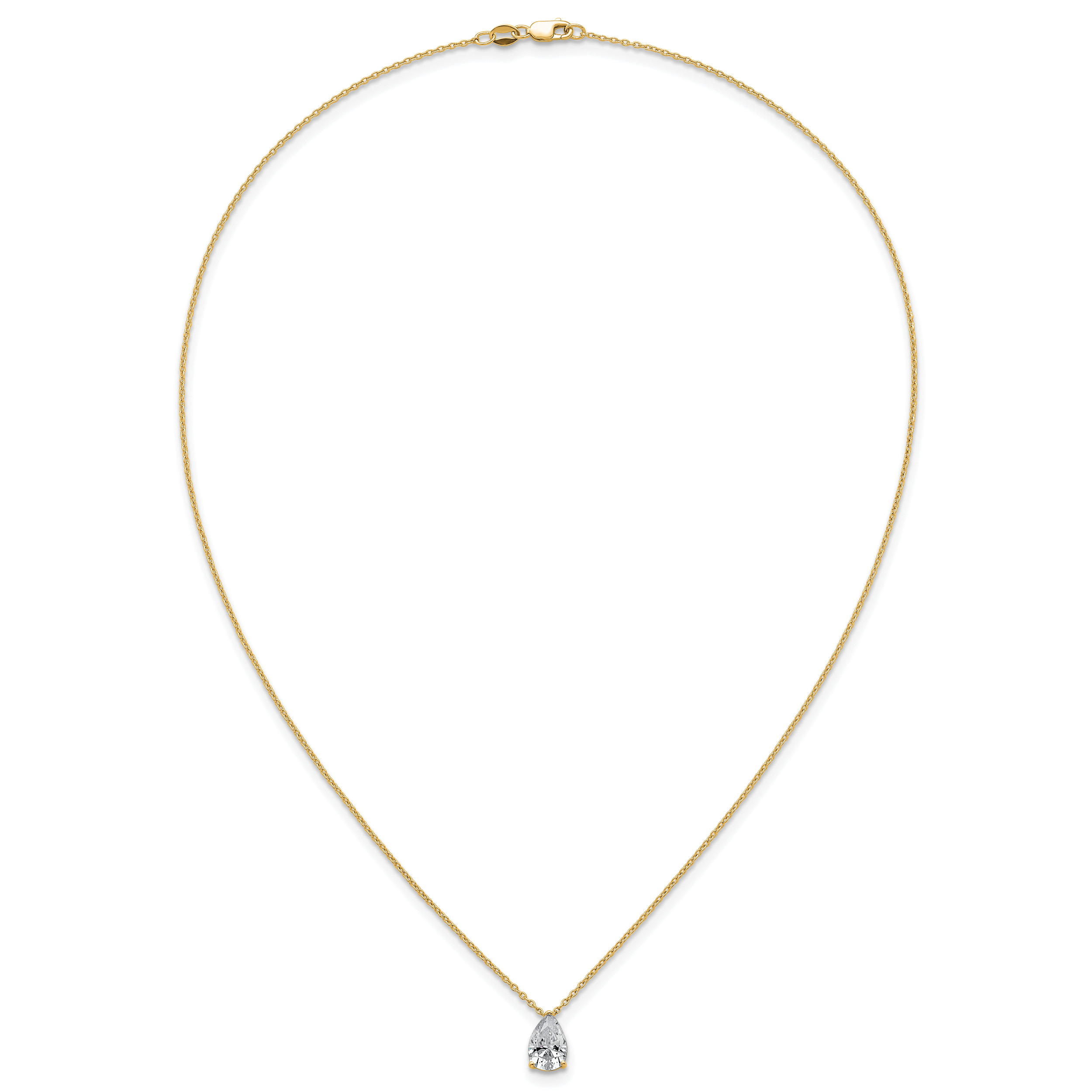 14k 1 1/2 carat Certified Lab Grown Diamond VS+ F+ Pear Complete 18 inch Four Prong Pendant Necklace